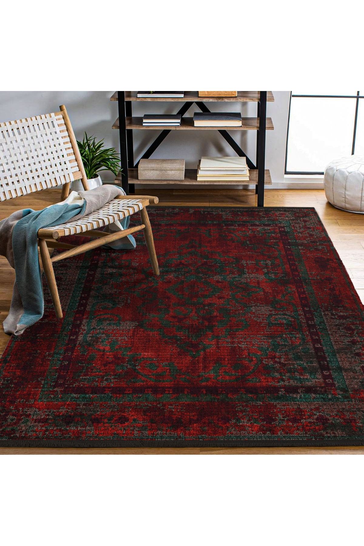 HALIZZON Bordo Eskitme Desenli Halı Geleneksel Desenli Dijital Halı