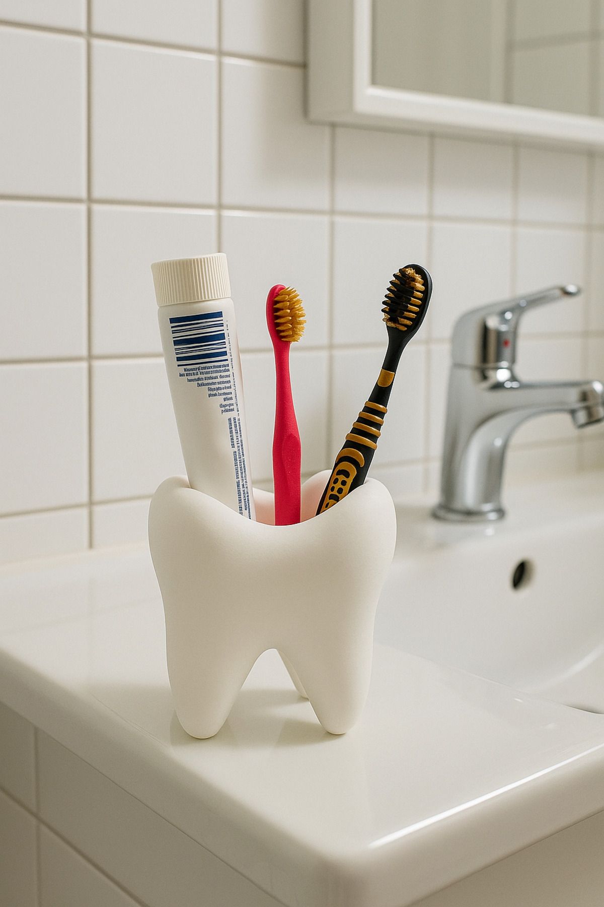 moifugyia Diş Şeklinde Diş Fırçalık, Banyo Organizeri, Diş Macunu ve Fırça Standı