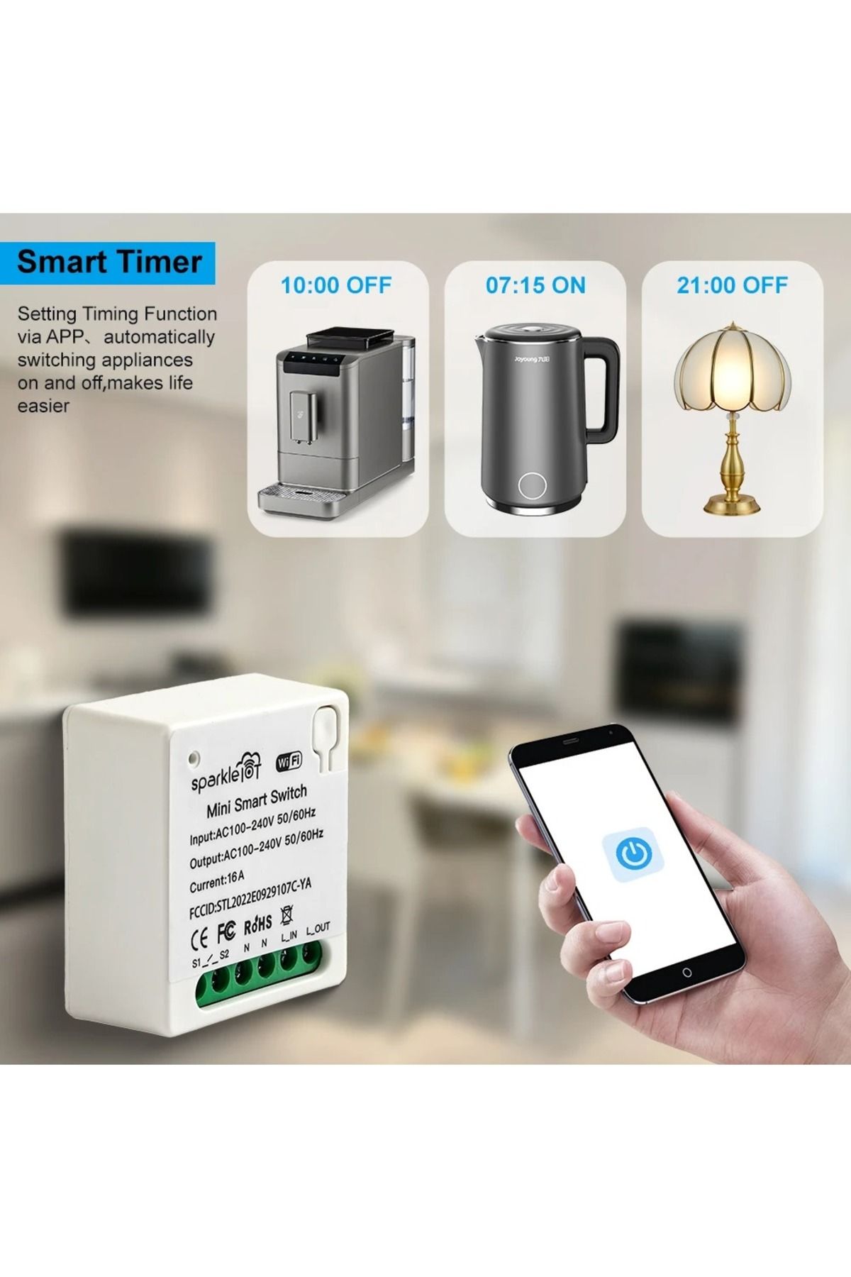 Choice-4PCS RCmall Matter 16A WiFi mini Smart Switch Pass-through Disconnect Dual Control Outletorks Remote 7