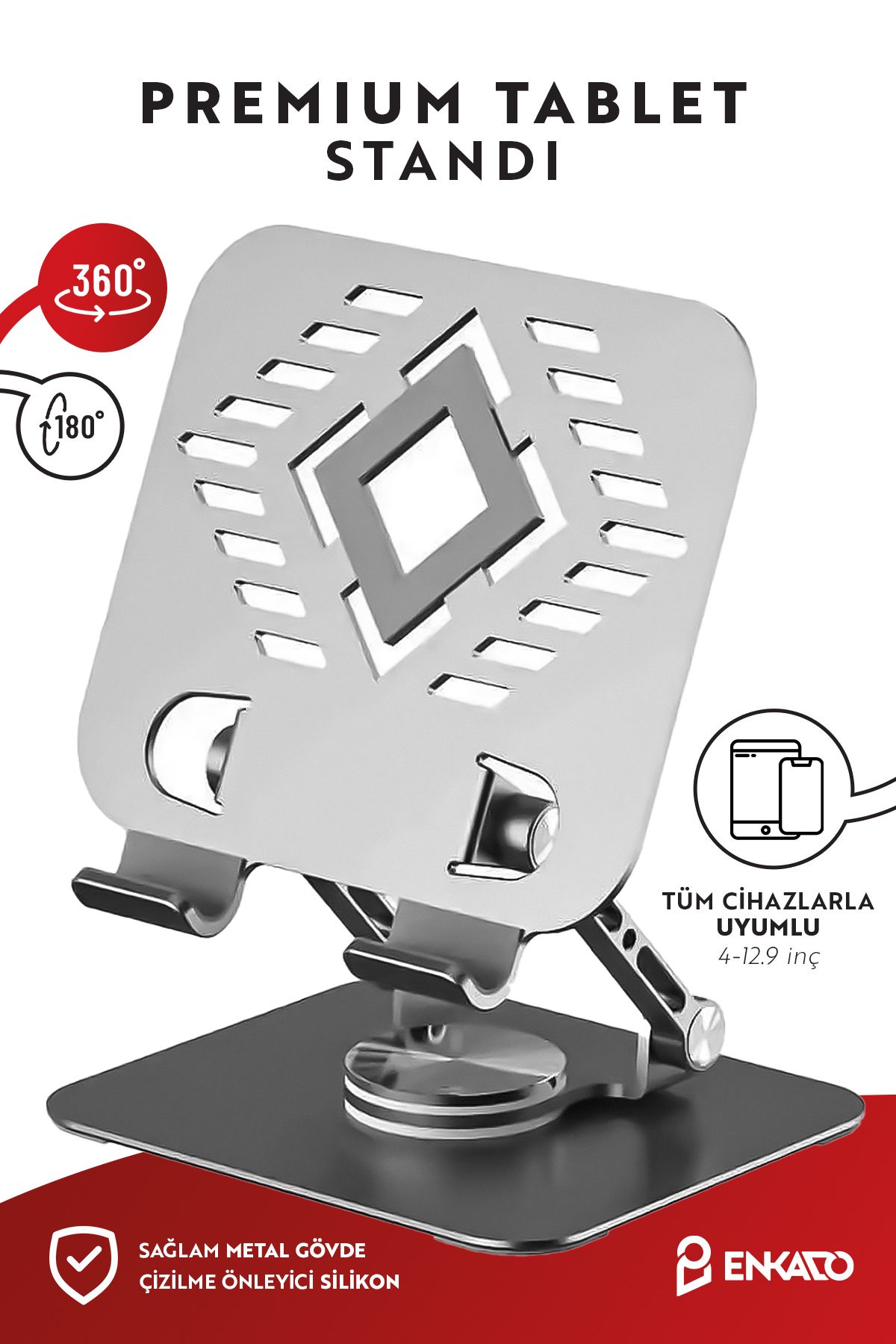 Enkado 360 Derece Dönen Katlanabilir Tüm Tabletlerle Uyumlu Masa Üstü Stand Metal Tablet Tutucu Yükseltici