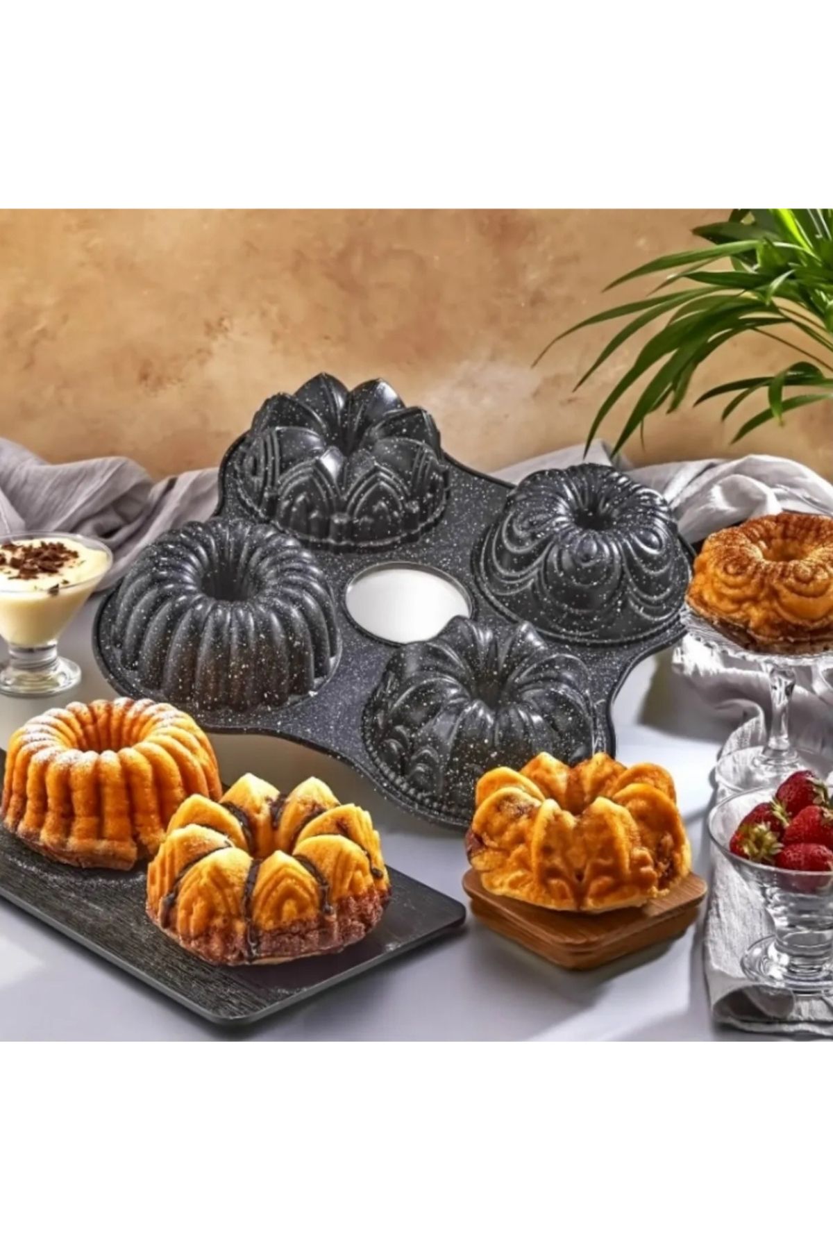 ELDİPA Granit Efektli Döküm Dörtlü Kek Kalıbı Siyah (335×335×60mm)Yapışmaz,Pratik,Estetik Tasarım,PFOA Free