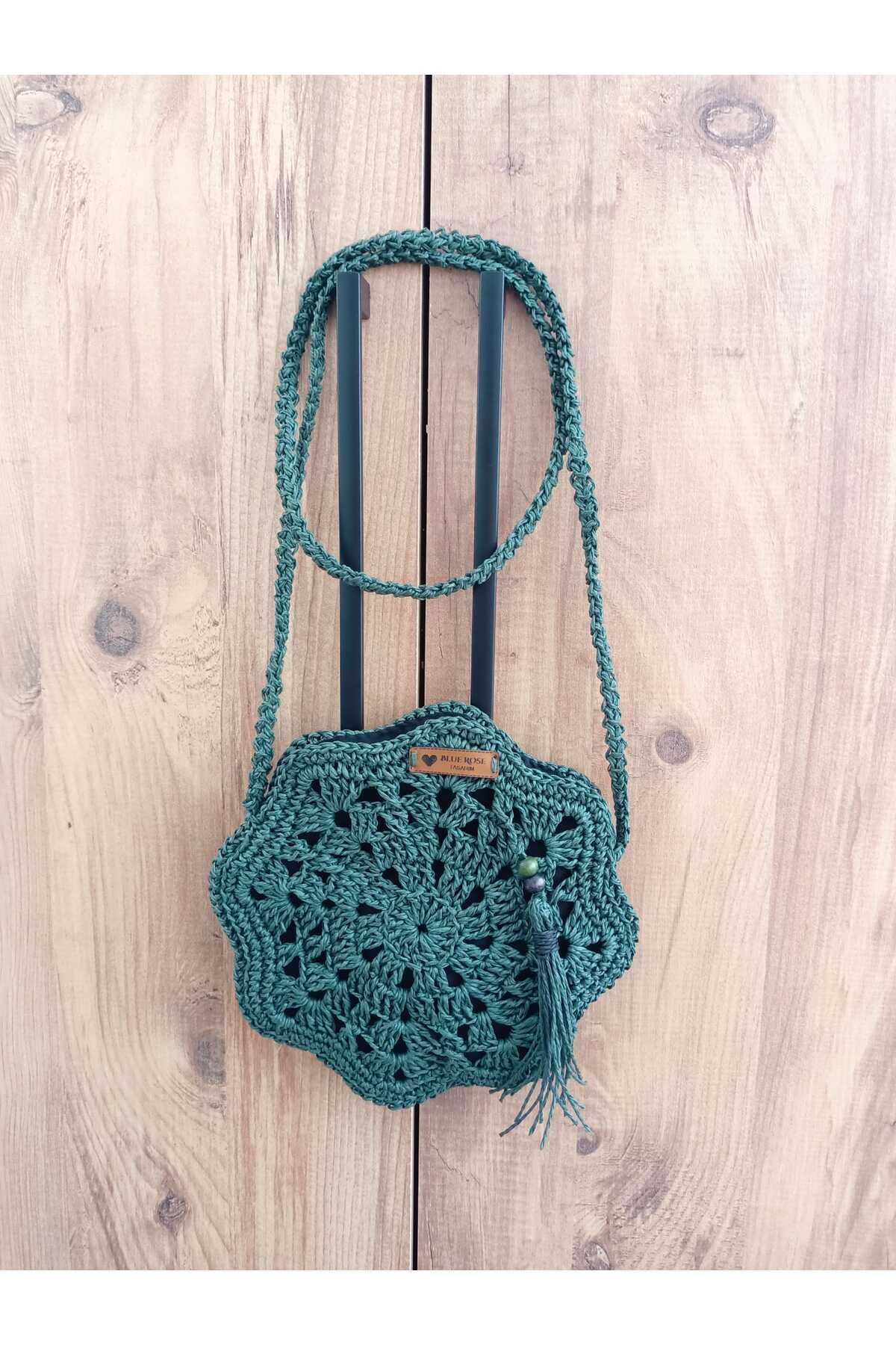 BLUE ROSE BİJUTERİ ÇİÇEK MODEL MİNİ HASIR ÇANTA YEŞİL
