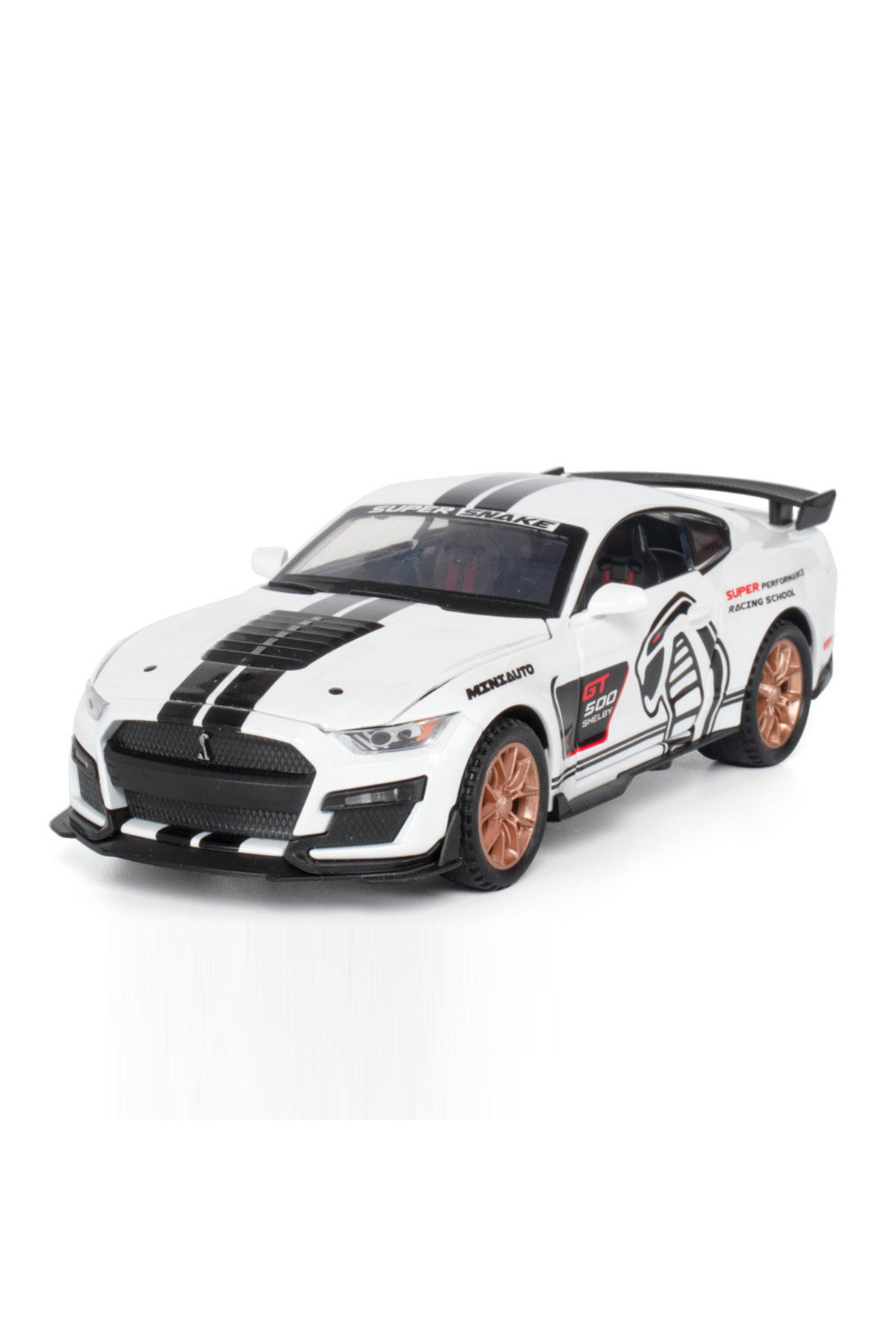 XMD-White 1:32 Mustang Shelby Gt500 Miniature Car Model Toys Alloy Diecast Sound Light Doors Opened Pull 1