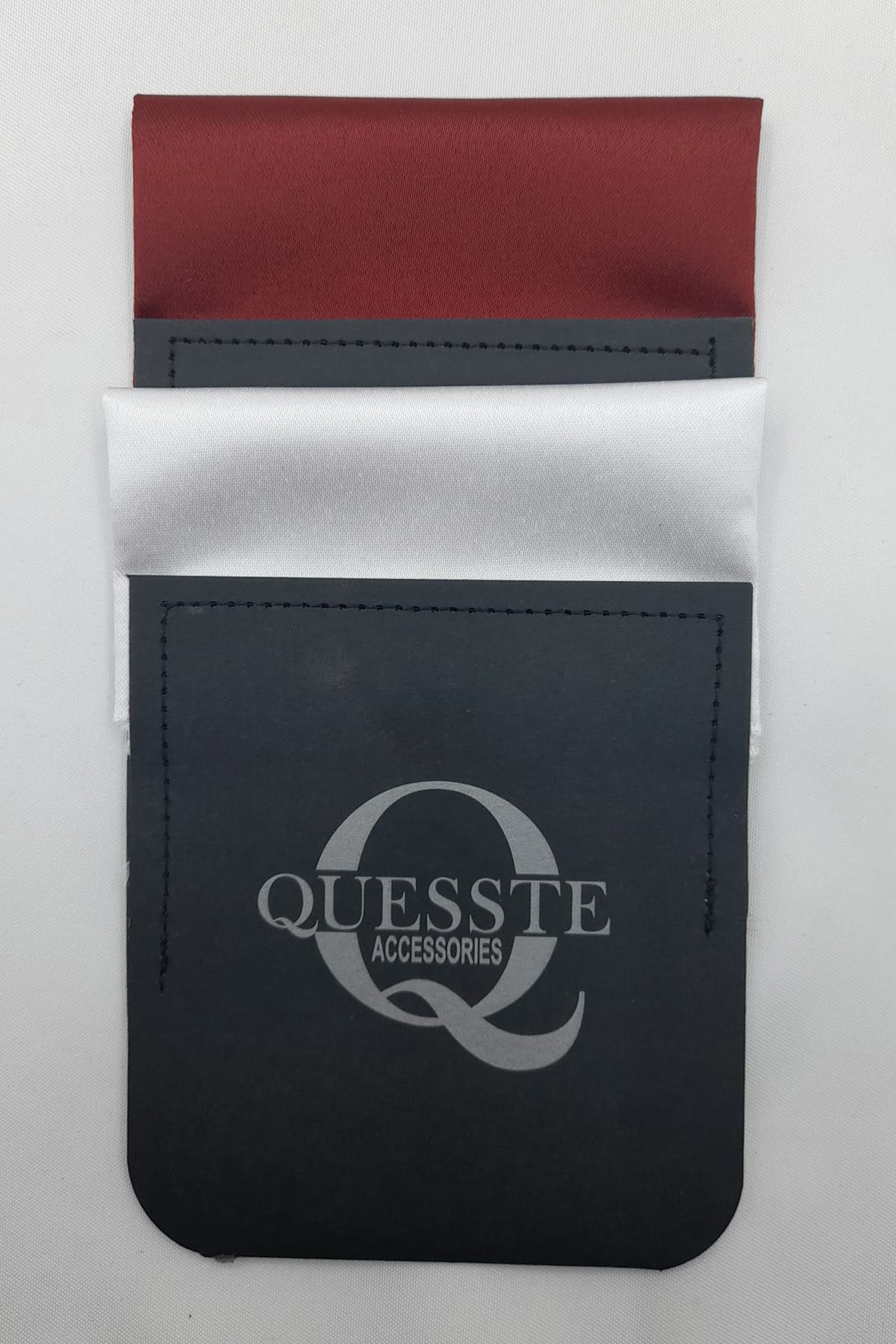 Quesste Accessory Erkek Bordo Beyaz Hazır Katlanmış Düz 2 li Set Cep Yaka Mendili