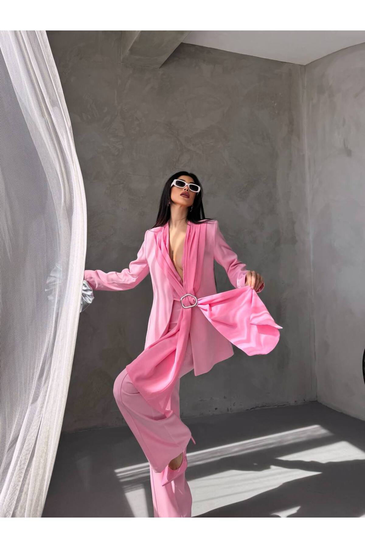 Ensemble Blazer Femme avec Détail Châle Poudre - Görsel 7