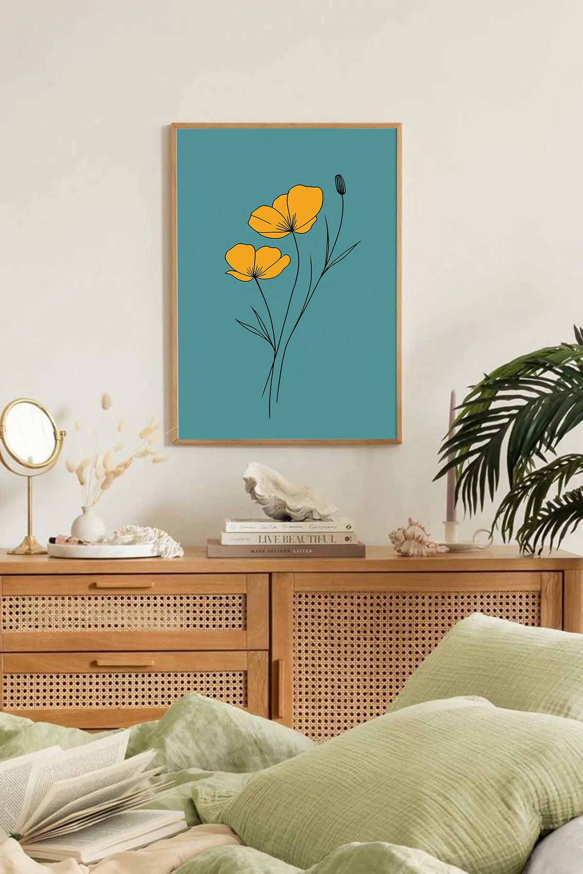 Dekorsiahome Tek Parça Ahşap Çerçeveli Oturma Odası Salon Mutfak Tablo TK0173