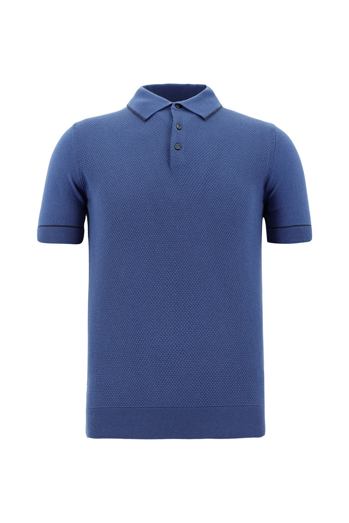 Kiğılı Polo Yaka Slim Fit Dar Kesim Desenli Pamuklu Tişört