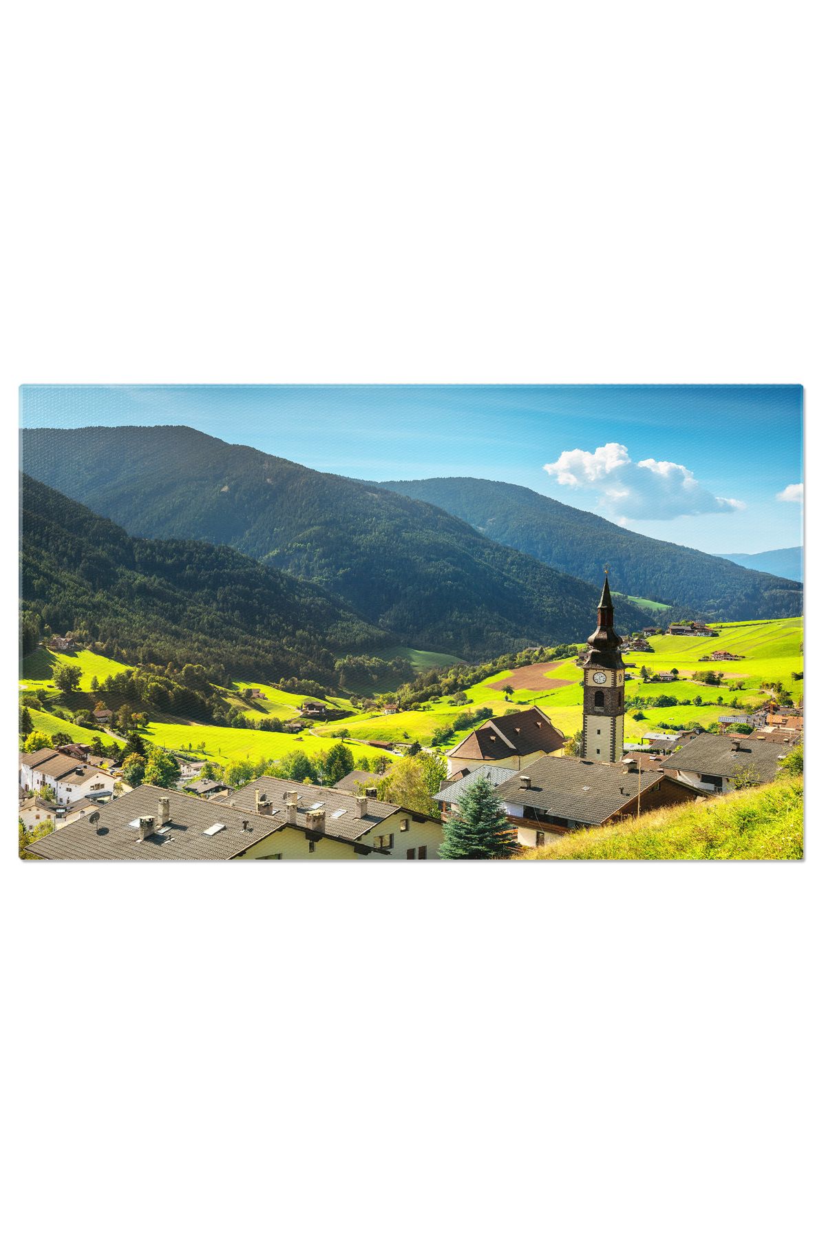 StoryGift Romania Tablou Canvas 140 X 90cm Valea Funes, Satul San Pietro Si Biserica Funes, Vale, Peisaj Rural, Stg - 40 x 25