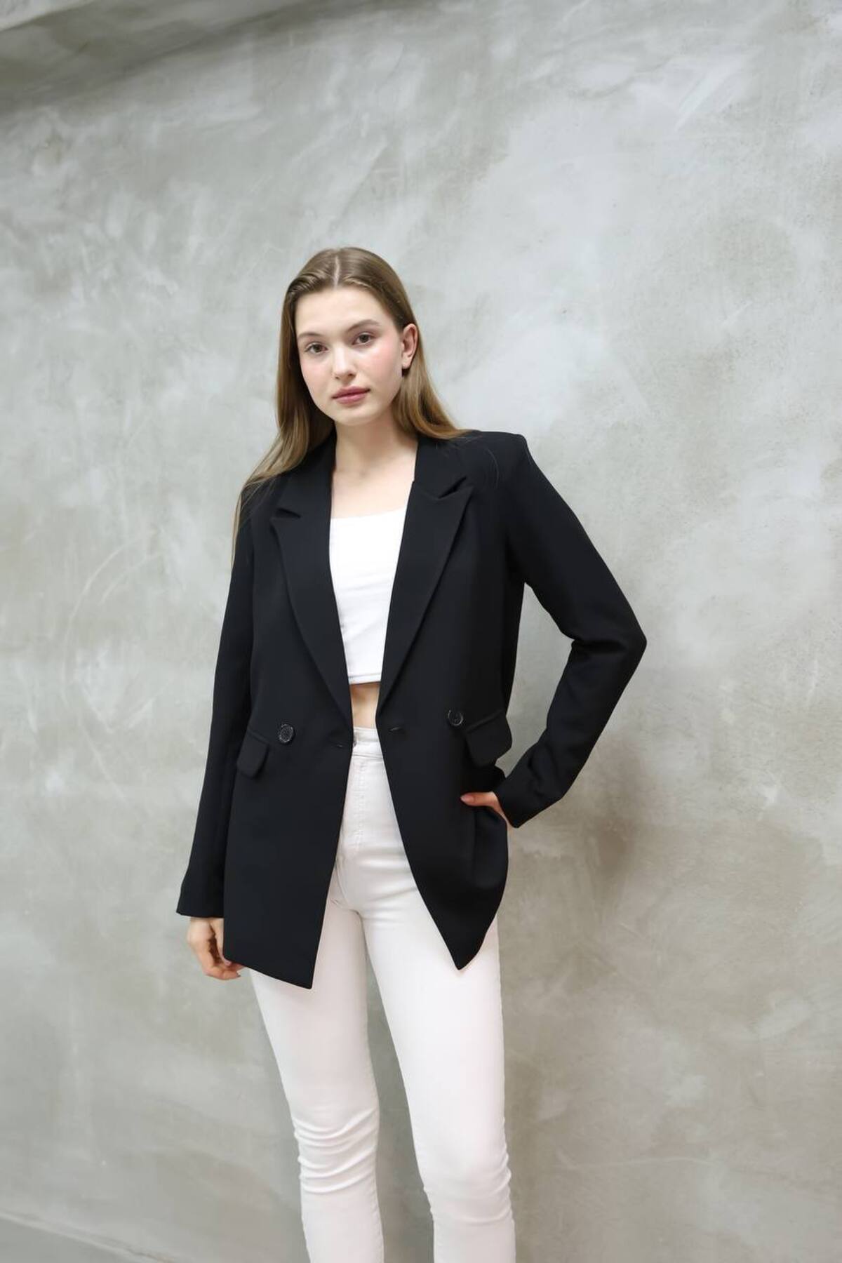 Kadın Blazer Ceket Siyah Tek Düğmeli Klasik Kesim - Görsel 7