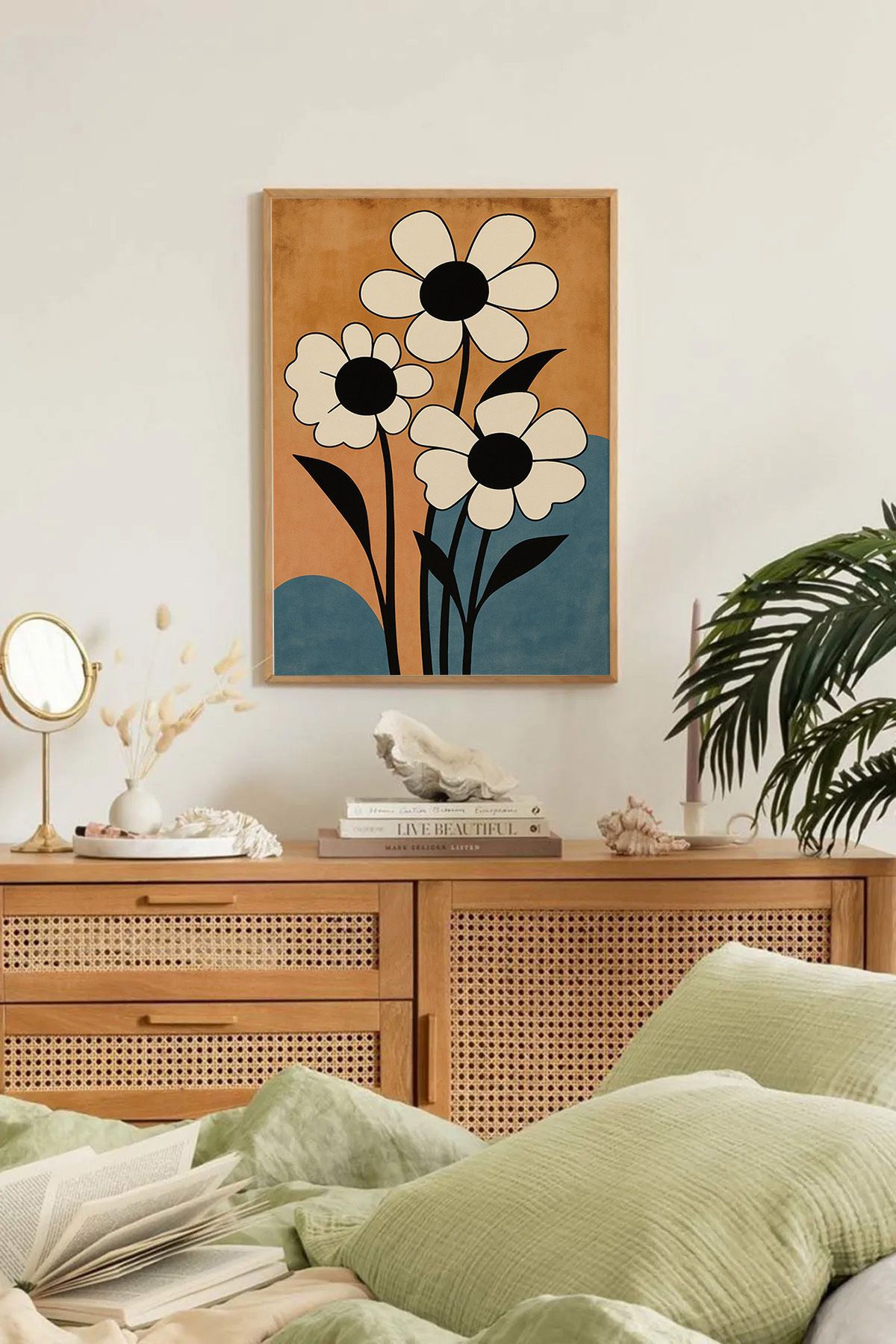 Dekorsiahome Tek Parça Ahşap Çerçeveli Oturma Odası Salon Mutfak Tablo TK0178