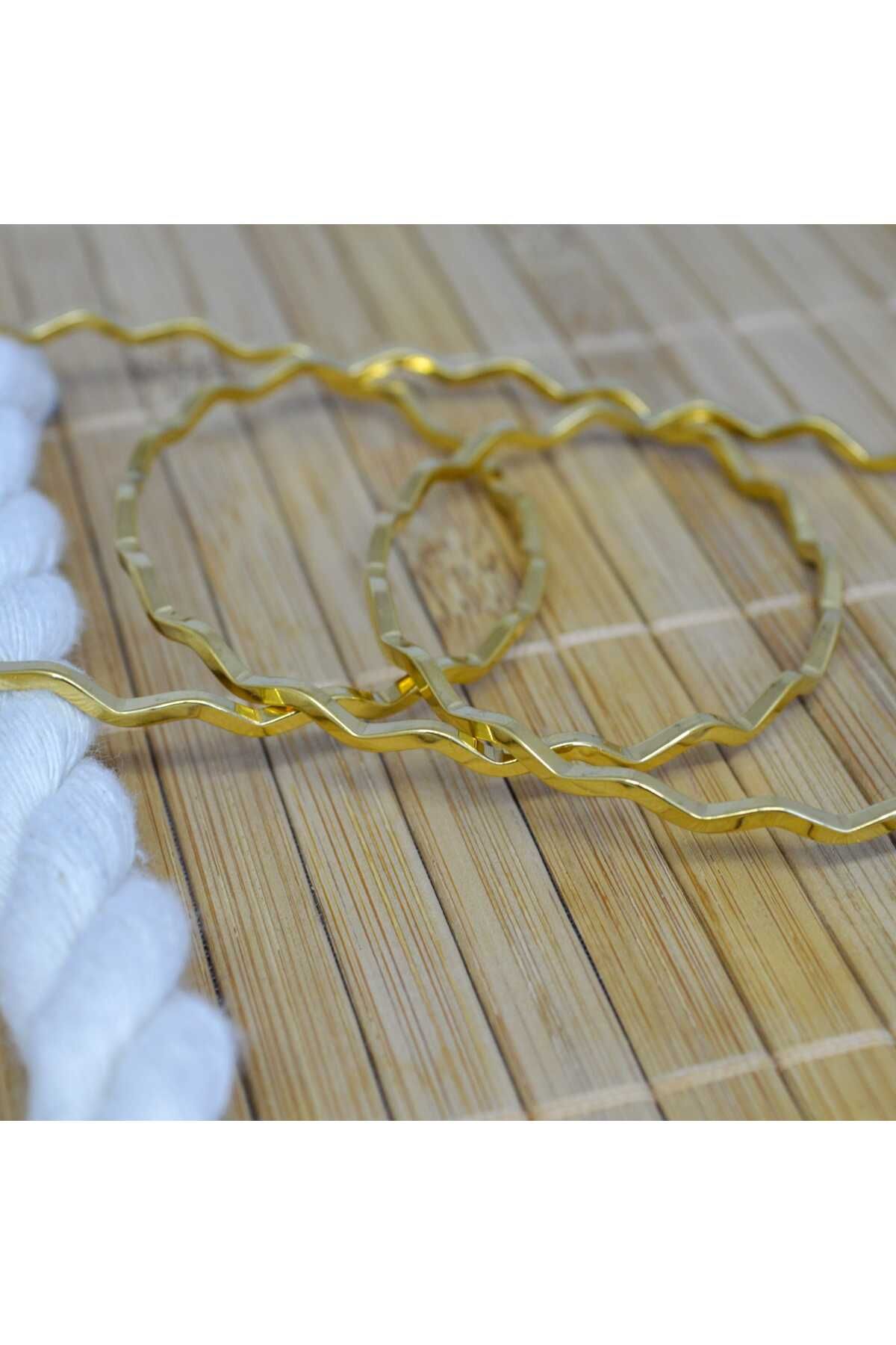 StainlessStore Melaura Zigzag Dizayn Ajda Gold Çelik Bilezik (3'lü Set)