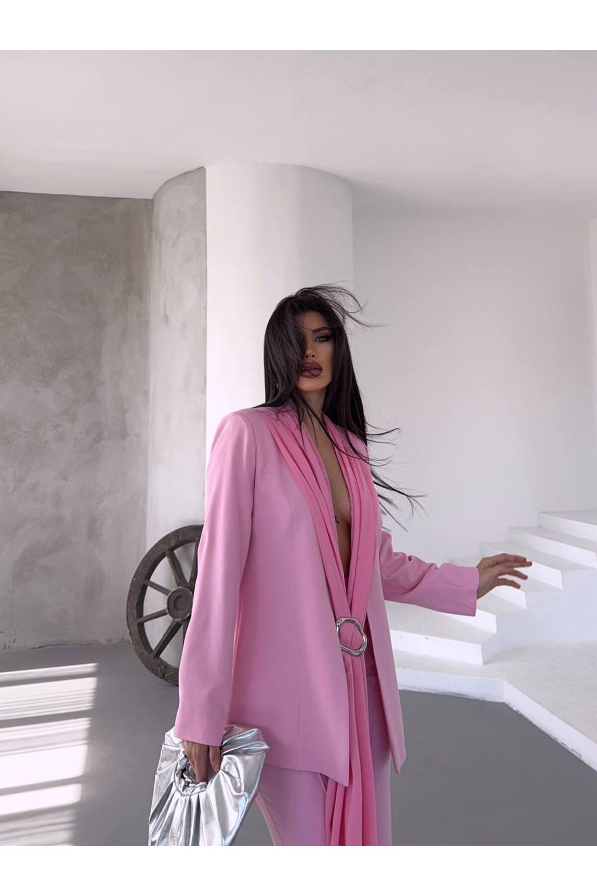 Ensemble Blazer Femme avec Détail Châle Poudre - Görsel 4