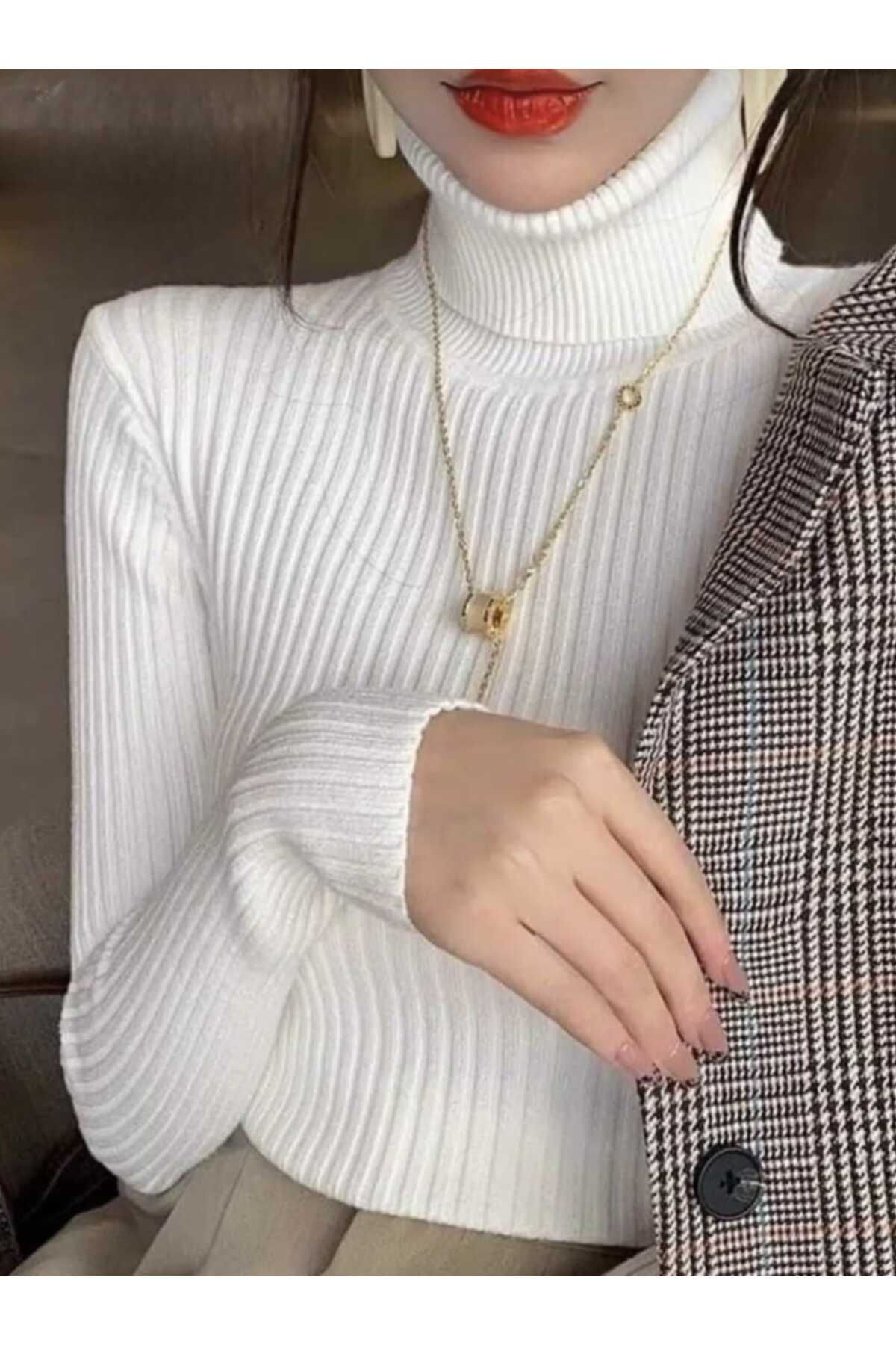 Mrs.idea Kadın Tam Balıkçı Yaka Likralı Triko Body