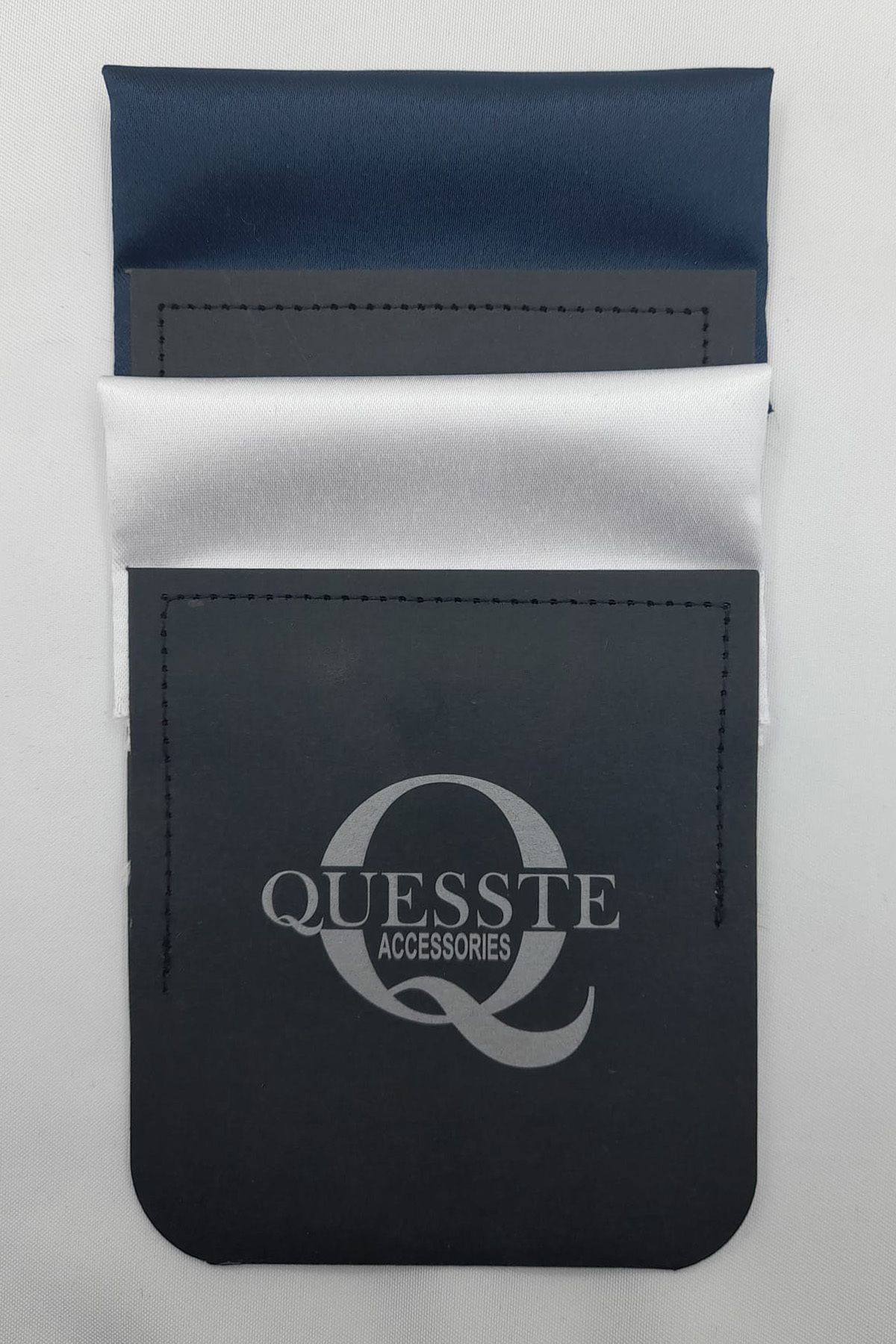 Quesste Accessory Erkek Lacivert Beyaz Hazır Katlanmış Düz 2 li Set Cep Yaka Mendili