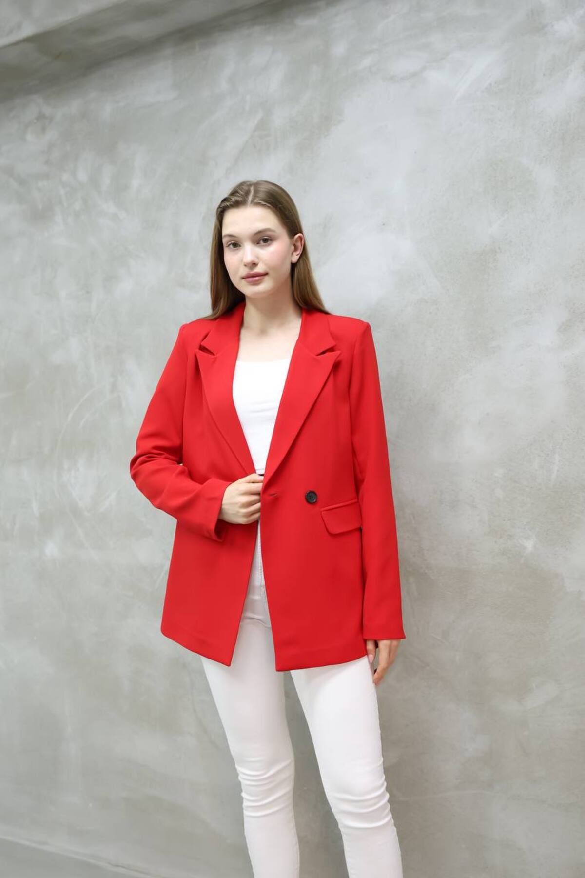 Kadın Tek Düğmeli Blazer Ceket - Şık ve Konforlu - Görsel 6