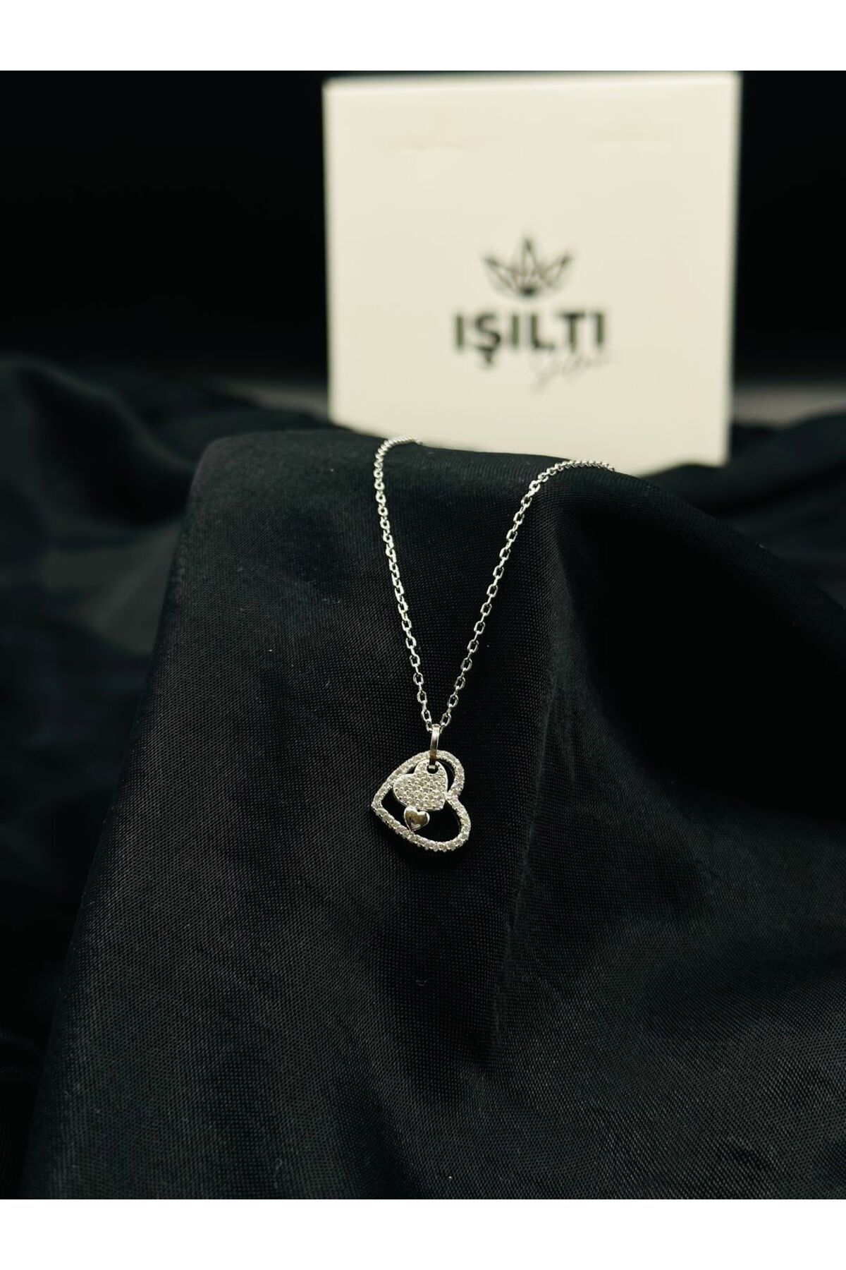 Işıltı Silver 925 Gümüş | İç İçe Kalpler Minimal Kolye