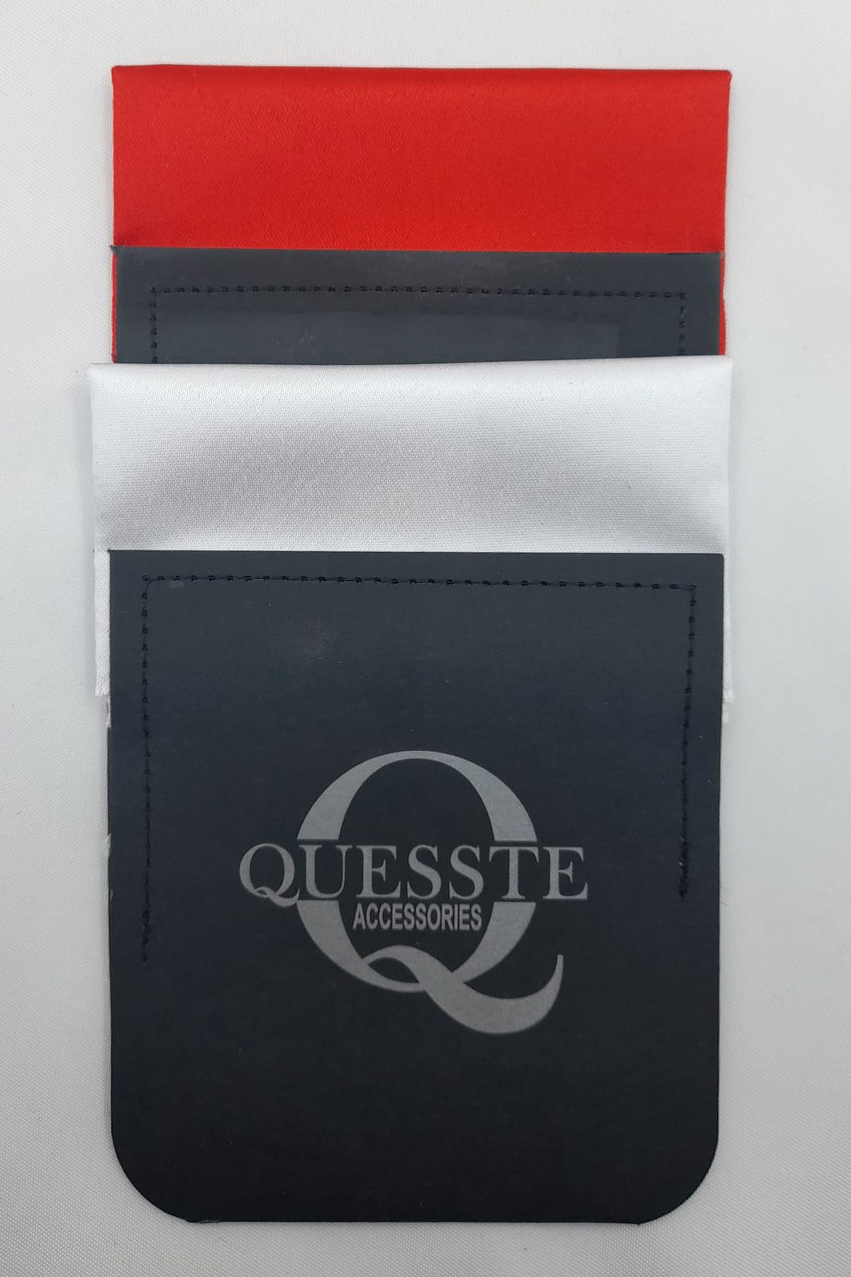 Quesste Accessory Erkek Kırmızı Beyaz Hazır Katlanmış Düz 2 li Set Cep Yaka Mendili