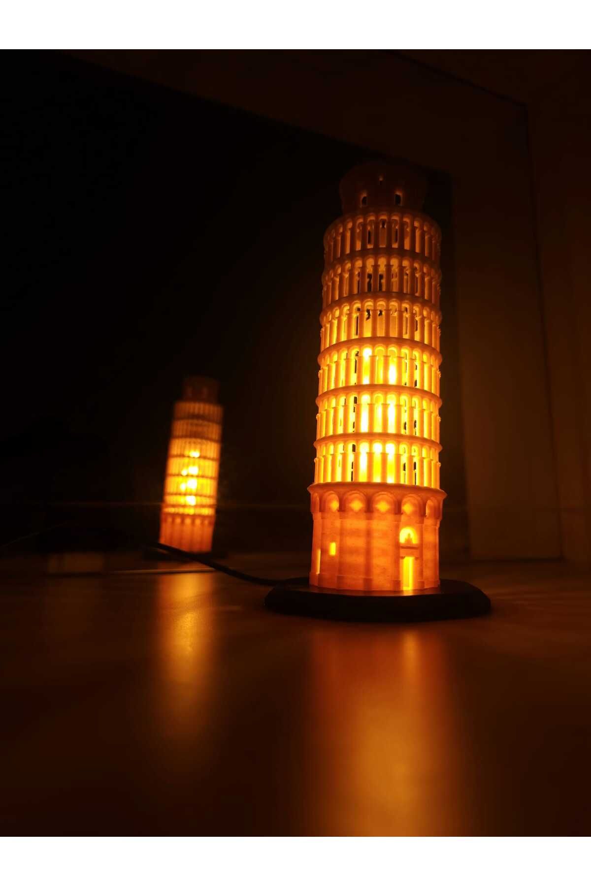 higistore Ahşap Dokulu Bej Pisa Kulesi Gece Lambası - LED Işıklı Dekoratif Aydınlatma (Adaptör Dahil)