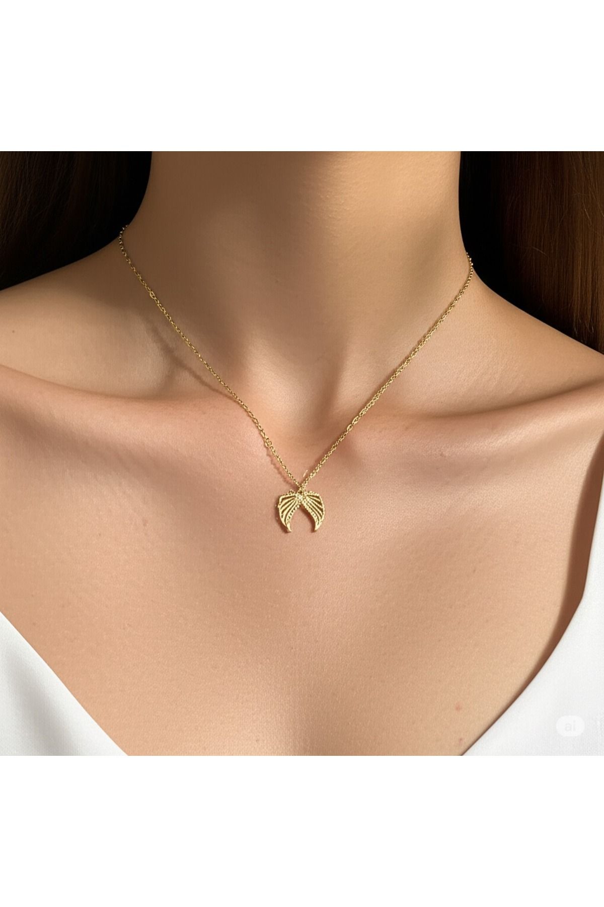 KANERUZ Gold Renk Zirkon Taşlı Melek Kanatları Bijuteri Kolye