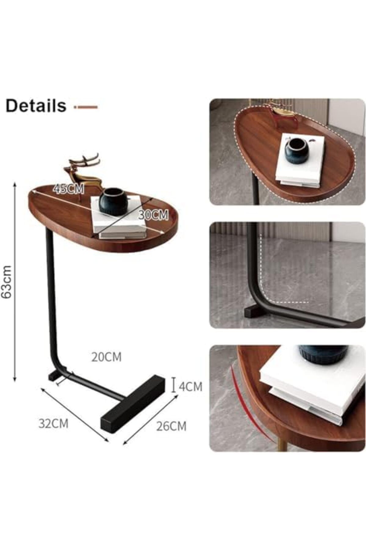 Deep Sleep-C-Shaped End Table, C Table for Couch, Coffee End Table, Sofa Snack Side Side Tables, wit 3