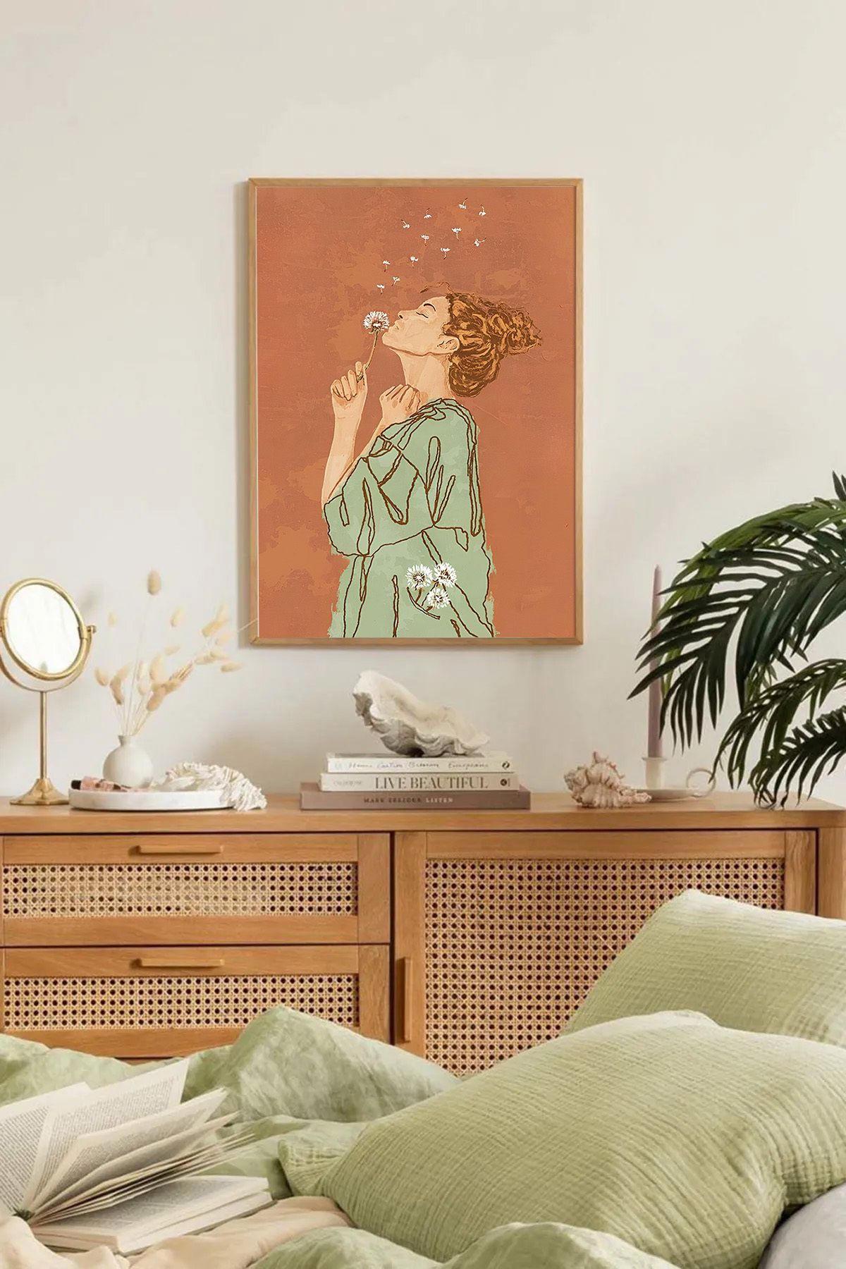 Dekorsiahome Tek Parça Ahşap Çerçeveli Oturma Odası Salon Mutfak Tablo TK0177
