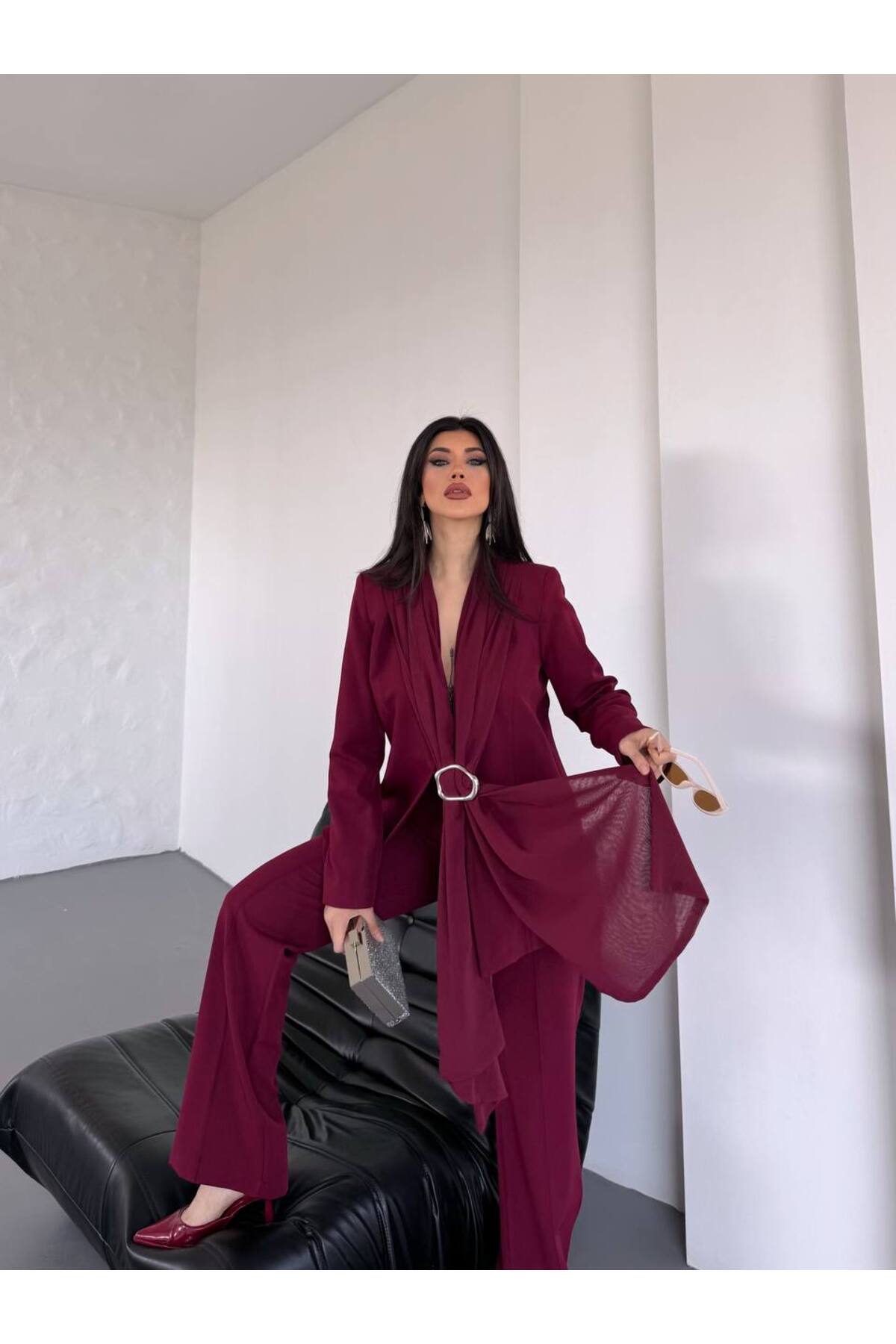 Zweiteiliges Blazer-Set mit Schalkragen - Görsel 5