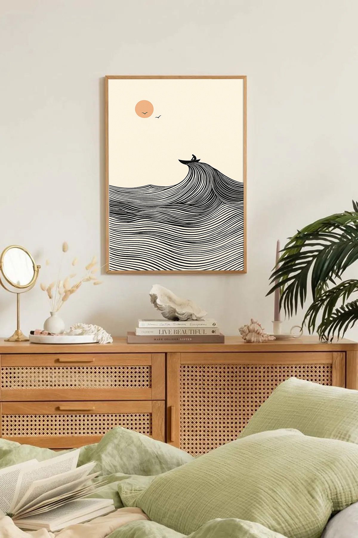 Dekorsiahome Tek Parça Ahşap Çerçeveli Oturma Odası Salon Mutfak Tablo TK0226