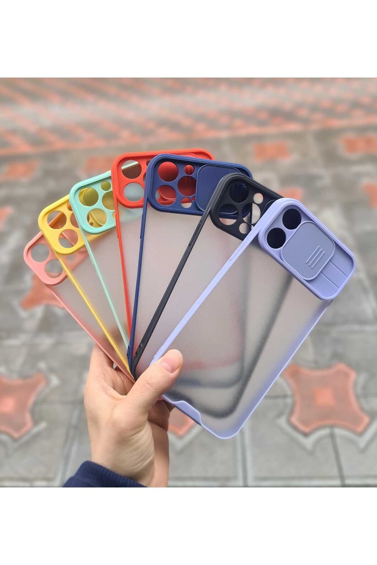 CEP-HANE Apple İphone 12 Pro Max Uyumlu Kılıf Kamera Kapaklı Lens Korumalı Mat Arka Kenarları Renkli Kılıf