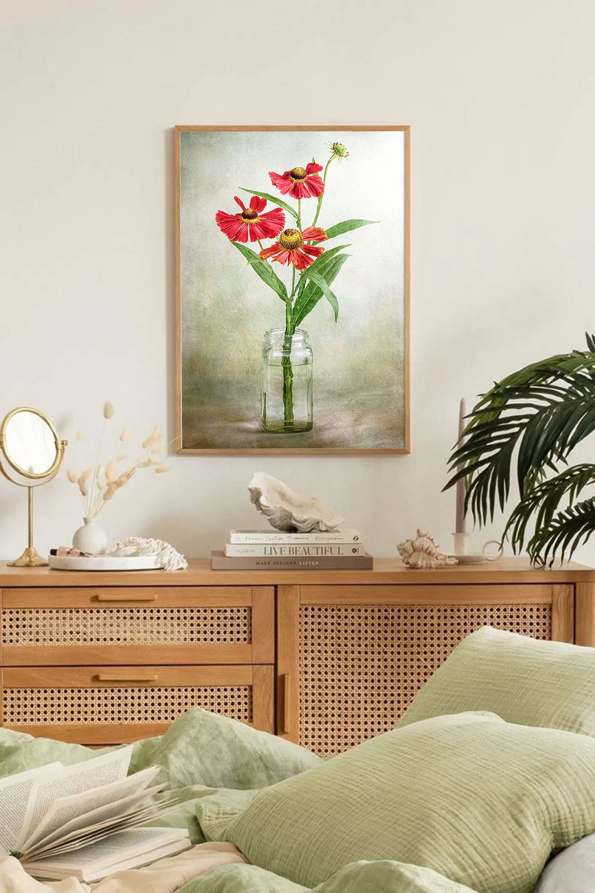 Dekorsiahome Tek Parça Ahşap Çerçeveli Oturma Odası Salon Mutfak Tablo TK0147