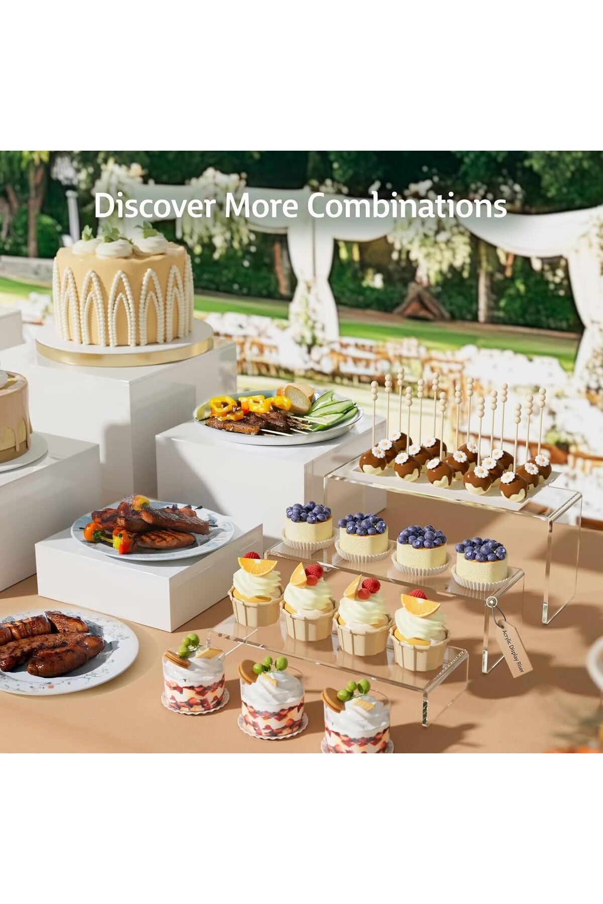 Generic-Food Risers for Buffet Table, Display Stand Shelf with Hollow Bottoms 3PCS 8''x9''x10'' (White) 8