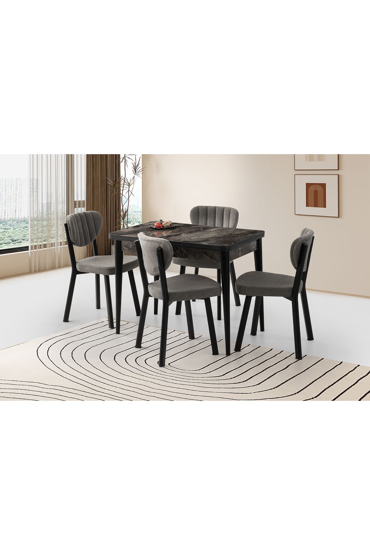 Levent Mobilya Aksesuar ROTARY MASA, ÇAKIL SANDALYE, SİYAH, 100x65