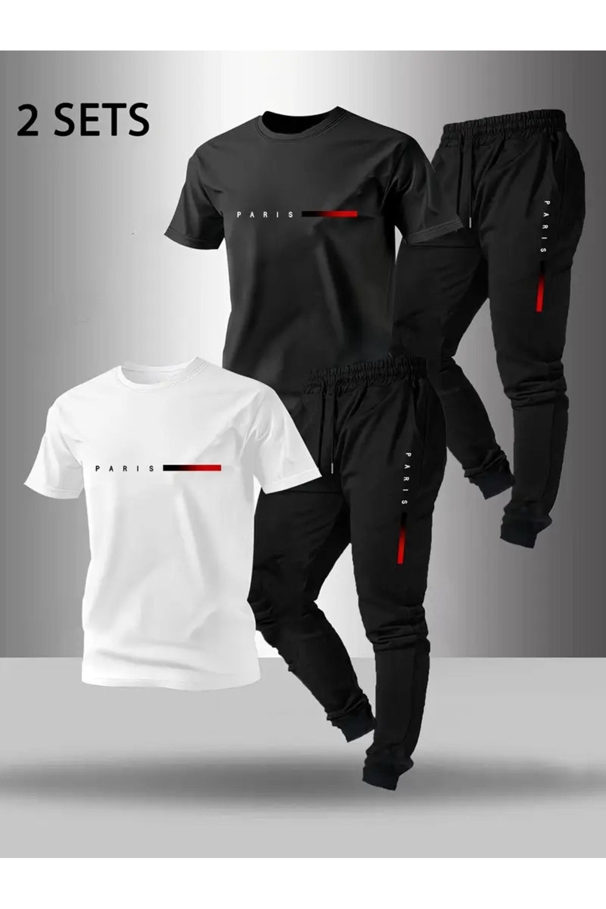 PAVRO Erkek Oversize Eşofman Takım 4 Lü Set Özel Seri - Cizgi Paris Baskılı Baskılı