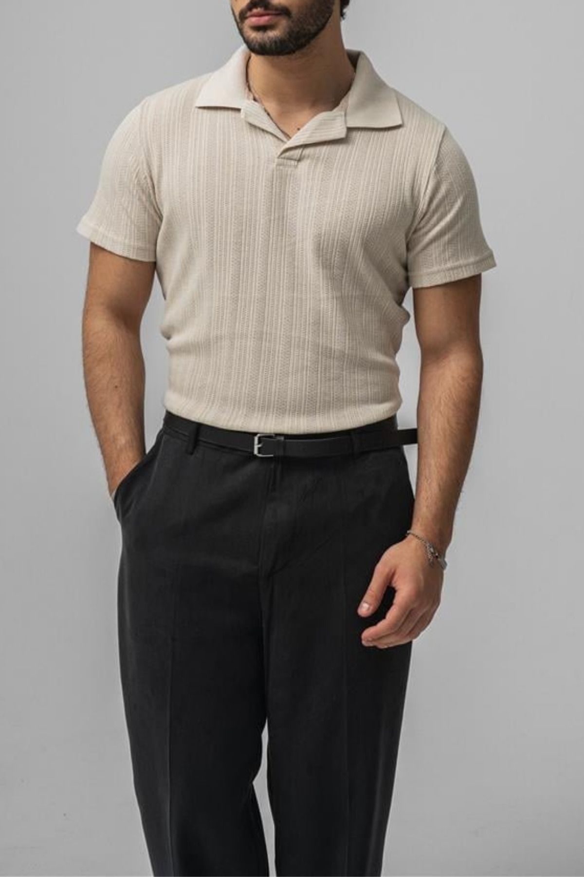 COOL TARZ Erkek Bej İşlemeli Polo Yaka T-Shirt