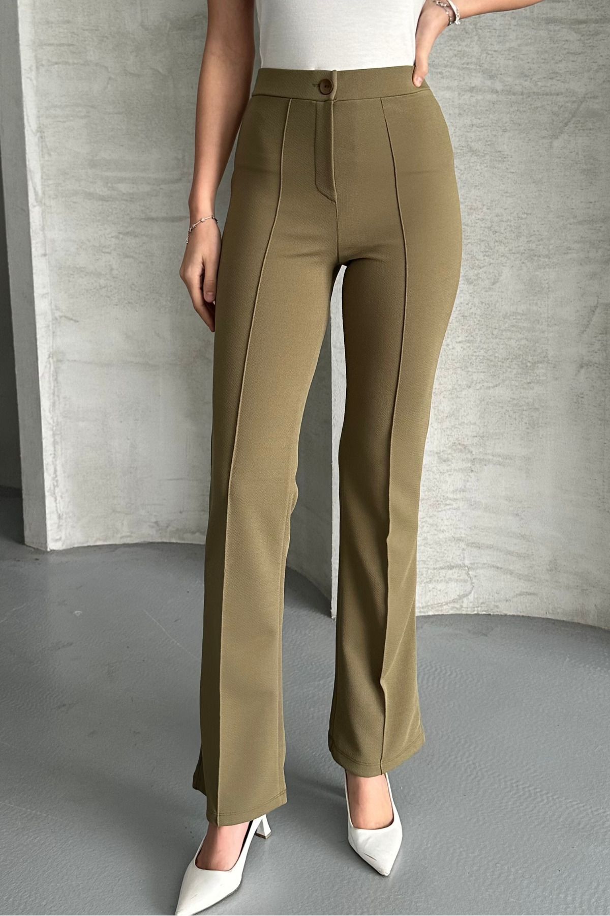 macharel jeans-Pantaloni Palazzo de damă, verde, cu talie înaltă, cu picior evazat 5