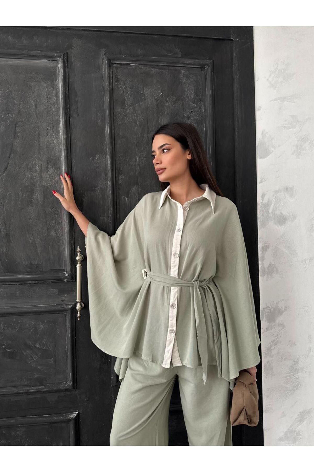 BuBu boutiqee Kadın Keten Kimono Takım