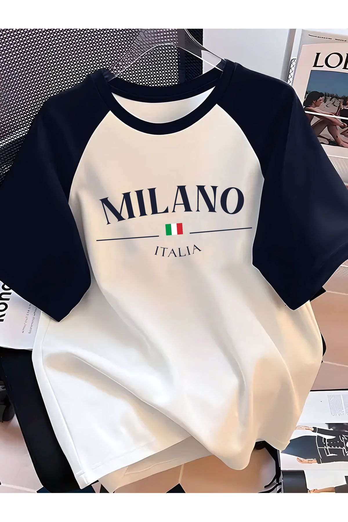 CC STORE Unisex Terletmez Dayanıklı T-Shirt | Milano Yazı Tasarım Baskılı Saks Reglan Kol