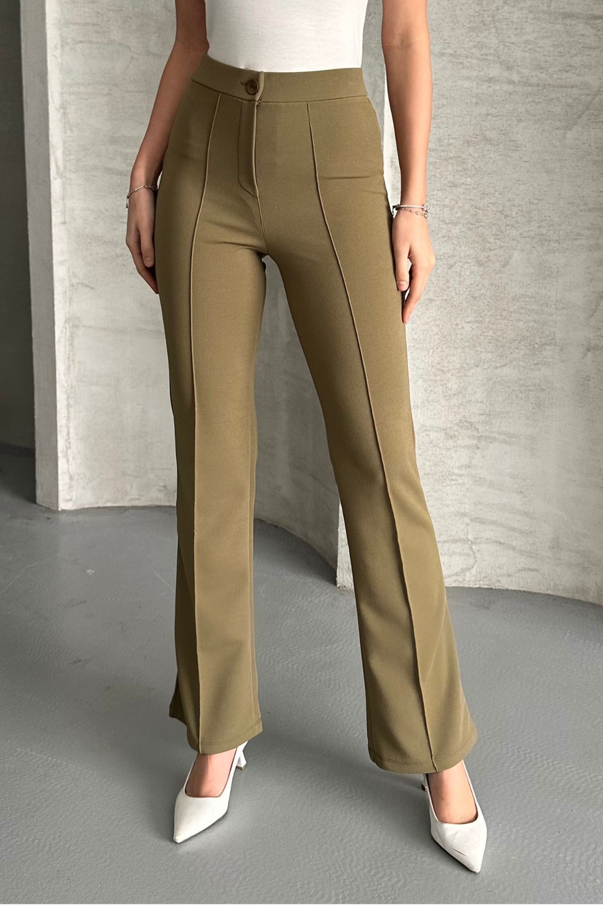 macharel jeans-Pantaloni Palazzo de damă, verde, cu talie înaltă, cu picior evazat 2