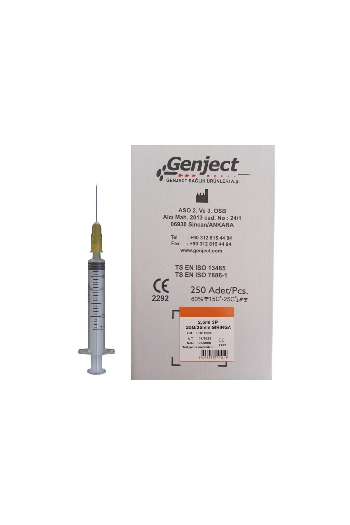 Genject - 2.5 ML 3P 25G TURUNCU 25MM AŞI ENJEKTÖRÜ - 250 ADET