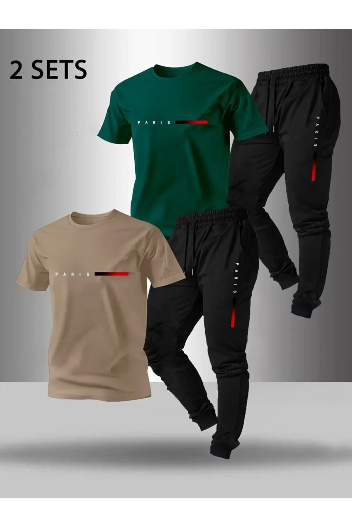 PAVRO Erkek Oversize Eşofman Takım 4 lü set özel seri - cizgi paris baskılı Baskılı