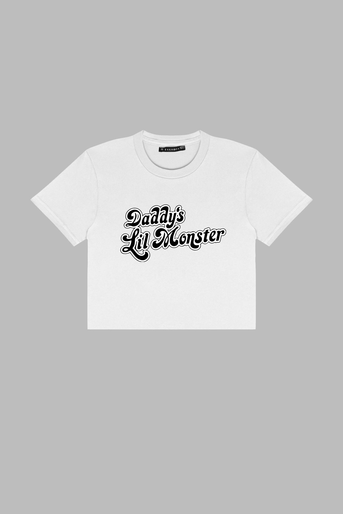 Sekizbiraltı Dady's Lil Mnstr Baskılı Beyaz Crop Top