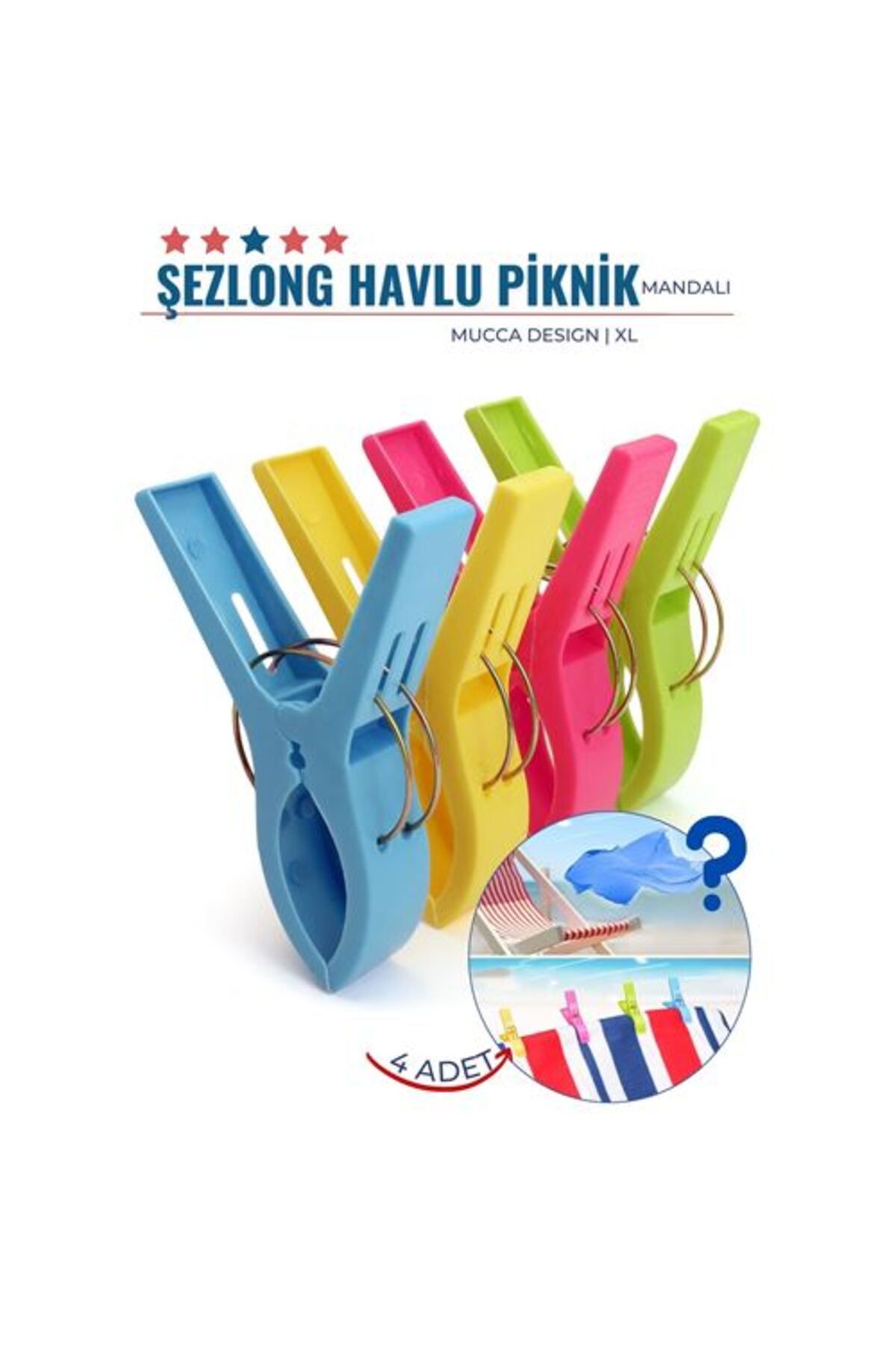 ÖYKÜ VE YİĞİT XL Plaj Havlu Şezlong Piknik Mandalı 4 ADET Mucca Design