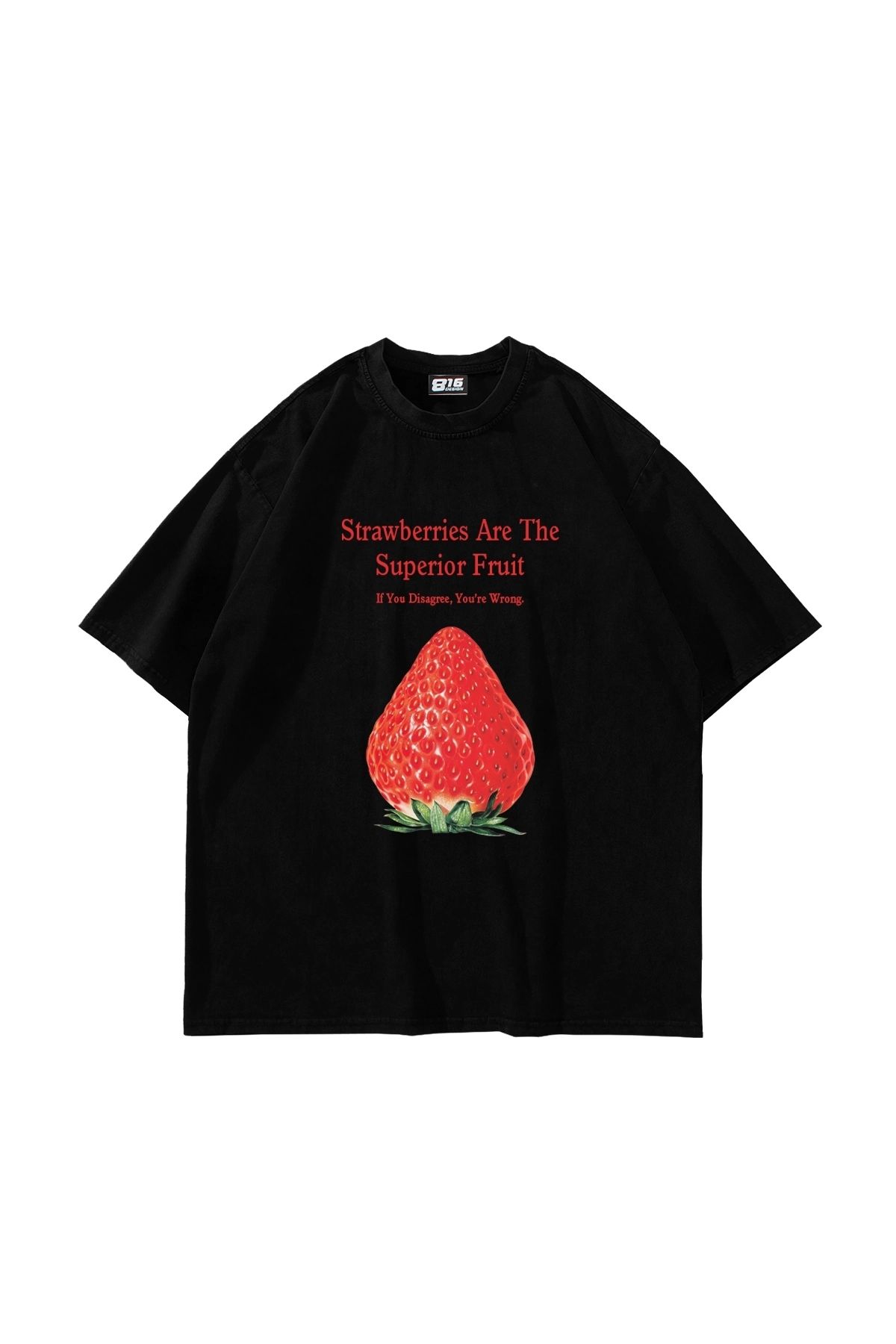 Sekizbiraltı Superior Fruit Baskılı Oversize Unisex Siyah Tshirt