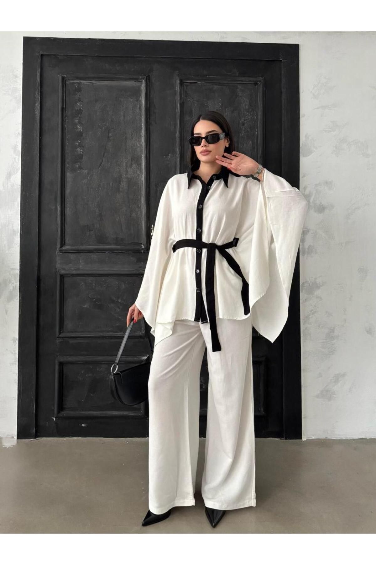 BuBu boutiqee Kadın Keten Kimono Takım
