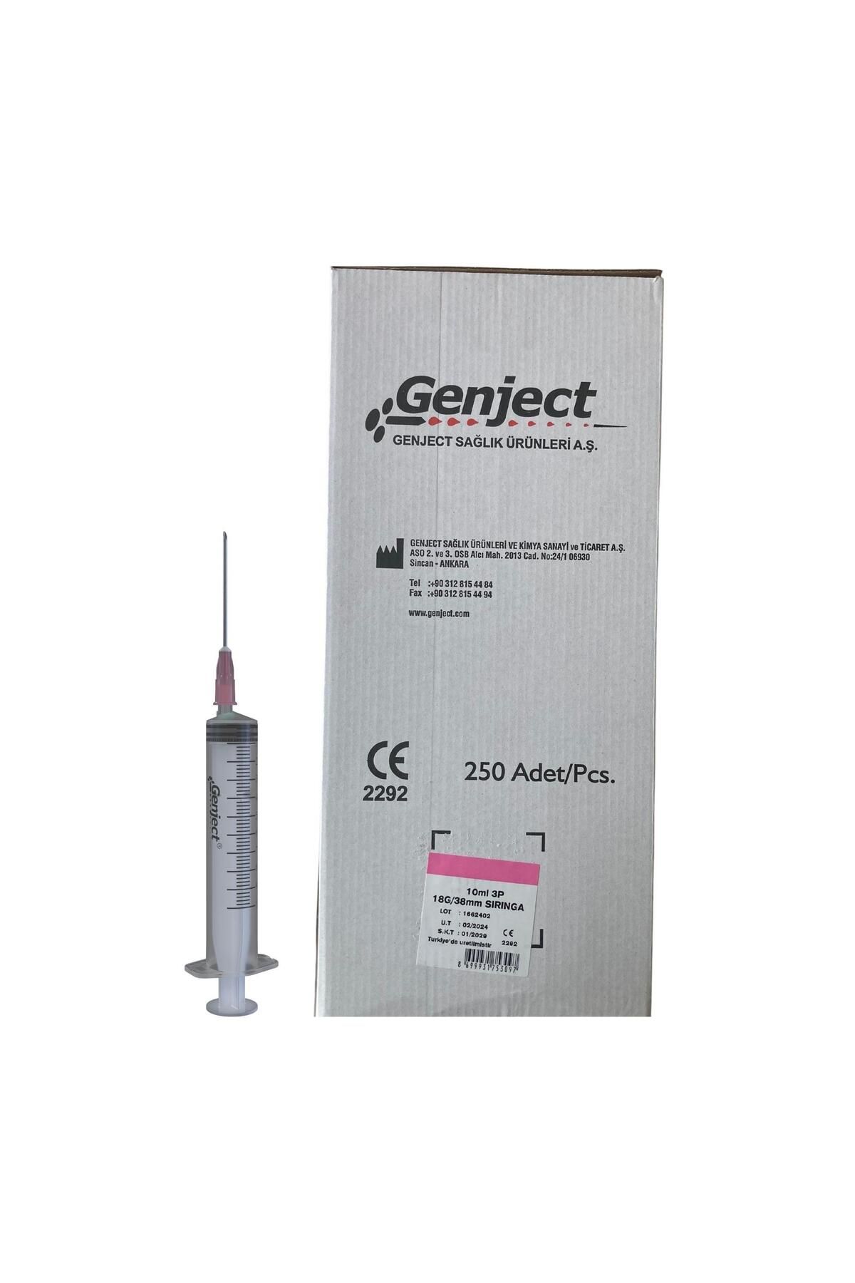 Genject - 10ML 3PARÇA PEMBE İĞNELİ ENJEKTÖR - 250 ADET