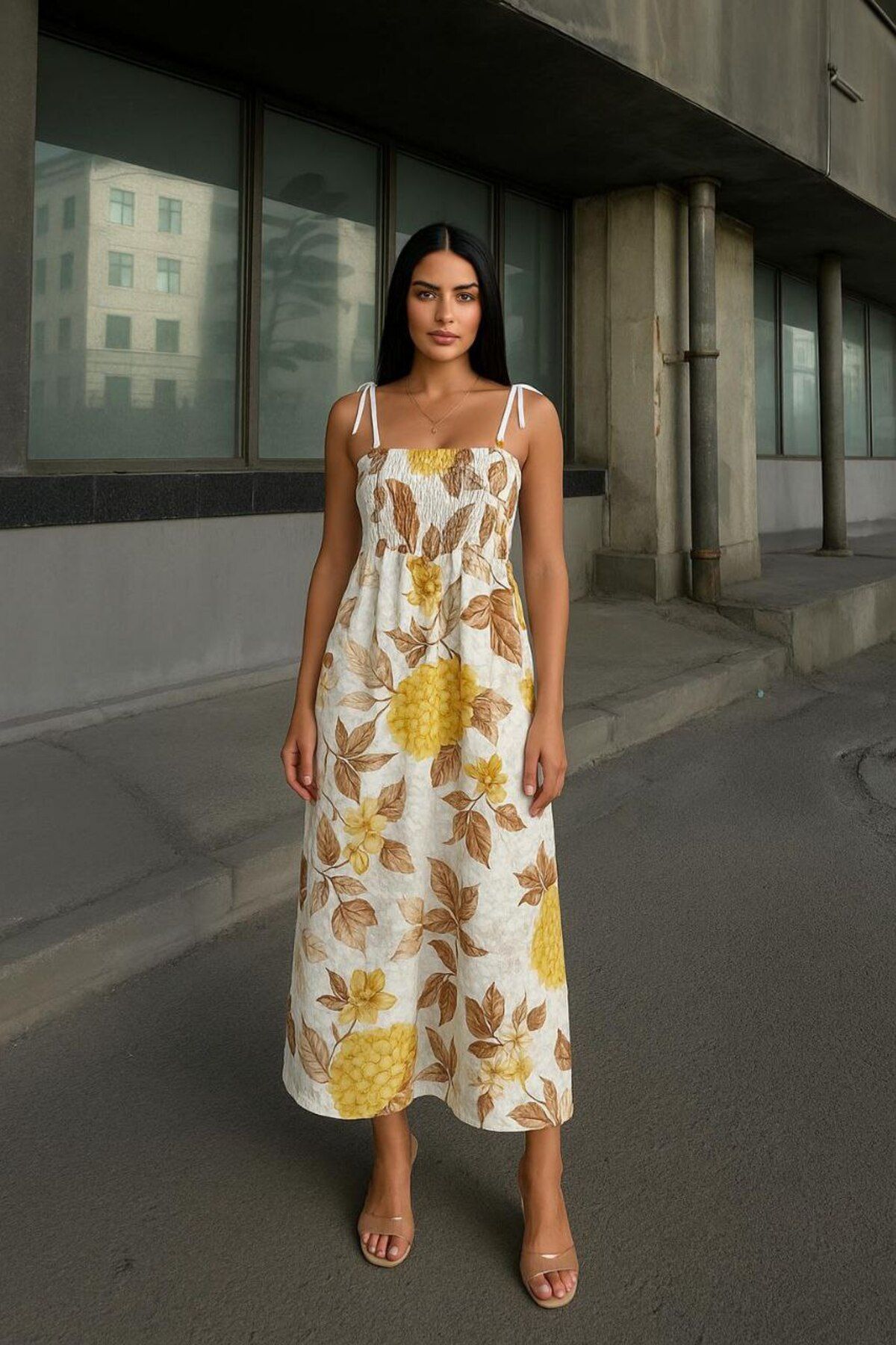 bb butik basic Pamuk Keten Uzun Elbise (Özel Seri) PM4095