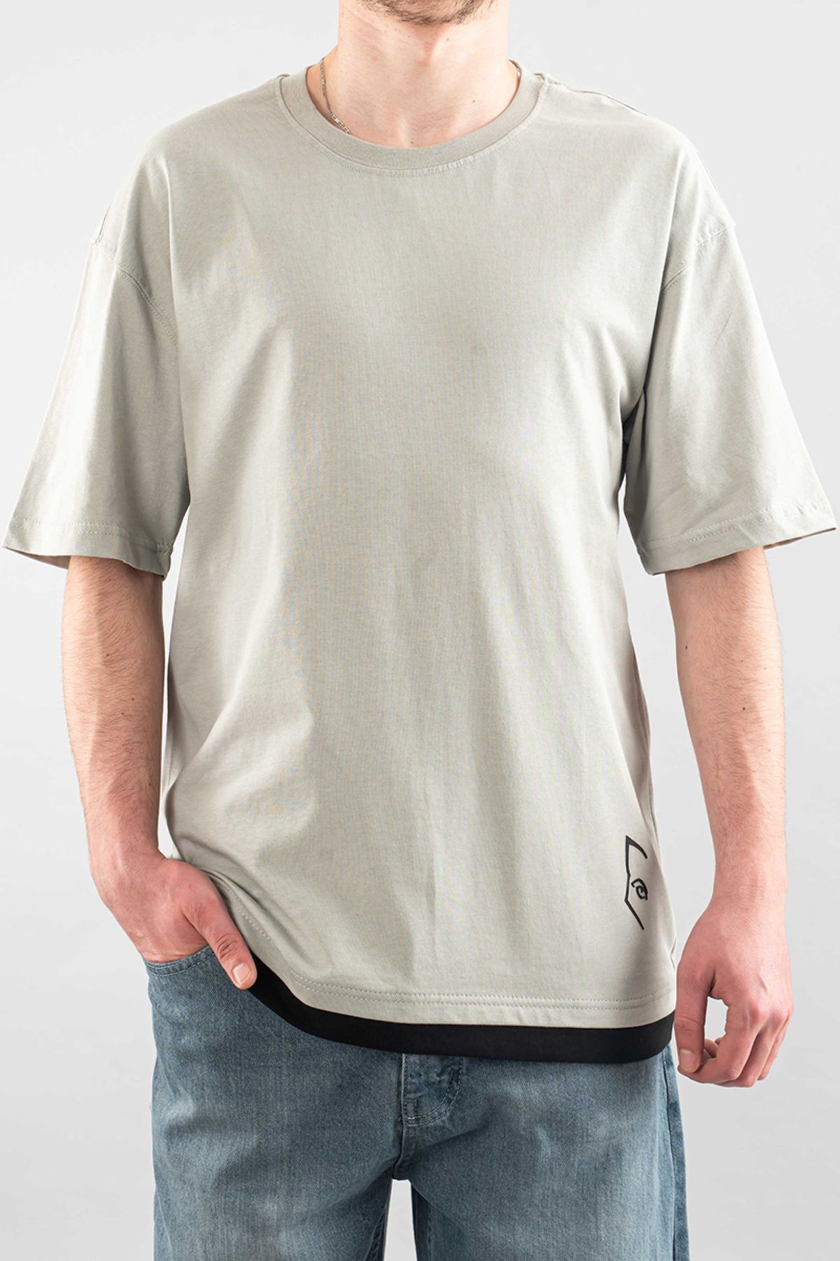 bombe Erkek Özel Bisiklet Yaka Tişört Basic Yarı Owersize Düz Baskılı T-Shirt