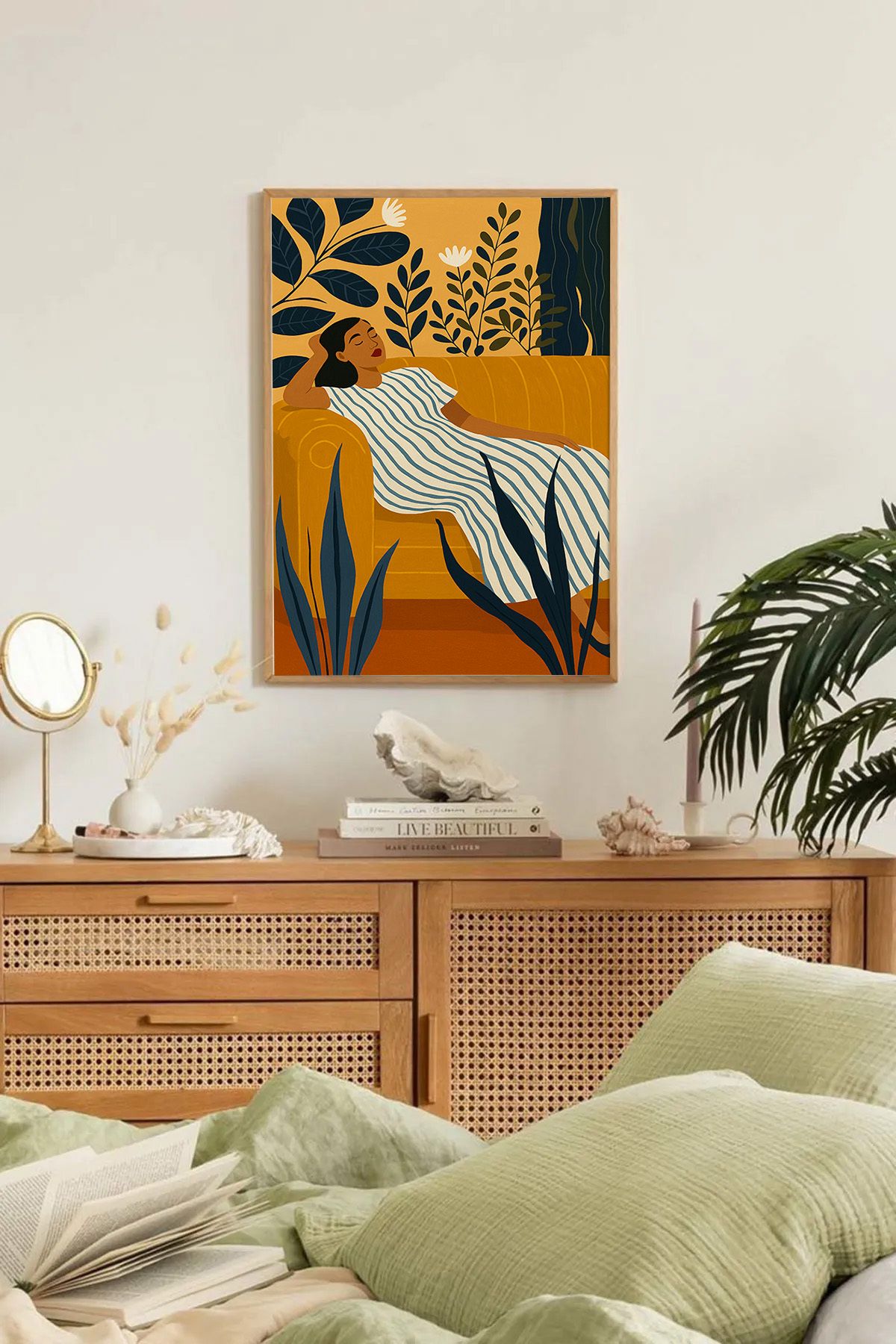 Dekorsiahome Tek Parça Ahşap Çerçeveli Oturma Odası Salon Mutfak Tablo TK0176