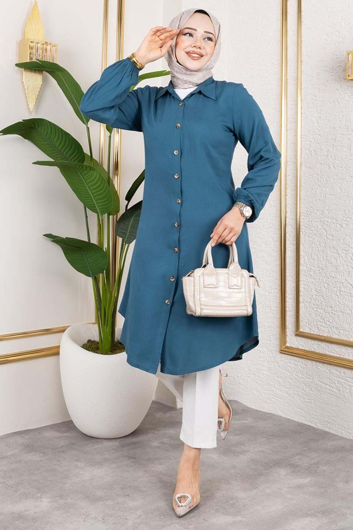 Mec Fashion Manşeti Lastikli Viskon Tunik
