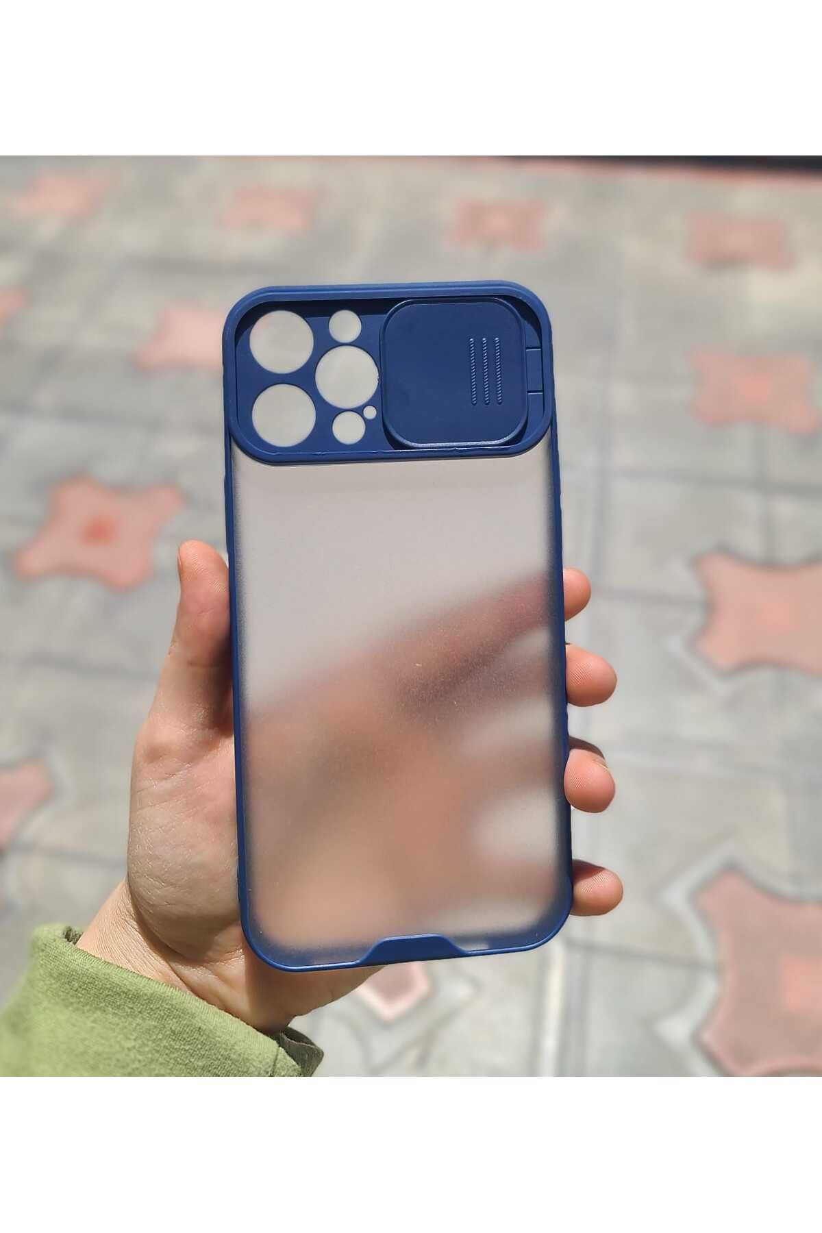 CEP-HANE Apple İphone 12 Pro Max Uyumlu Kılıf Kamera Kapaklı Lens Korumalı Mat Arka Kenarları Renkli Kılıf
