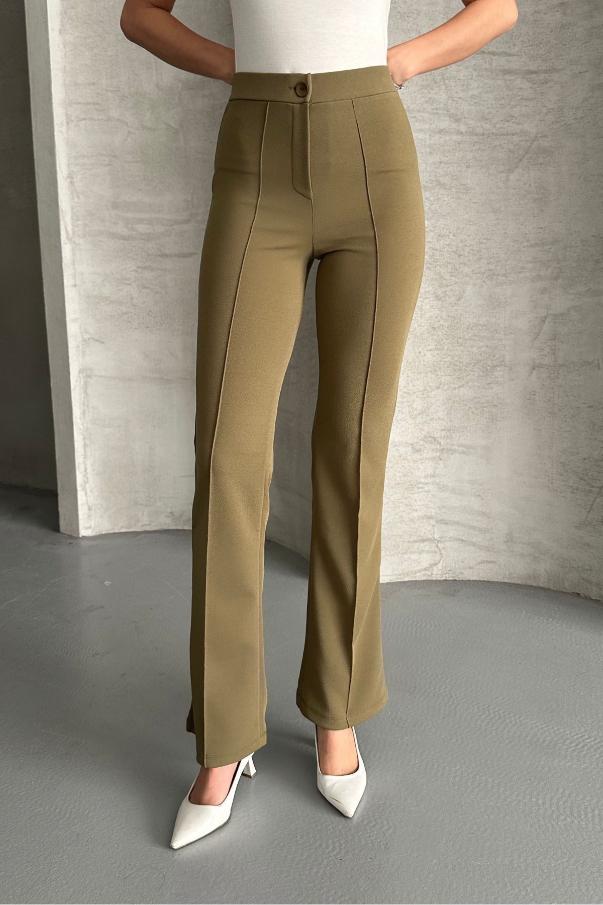 macharel jeans-Pantaloni Palazzo de damă, verde, cu talie înaltă, cu picior evazat 6